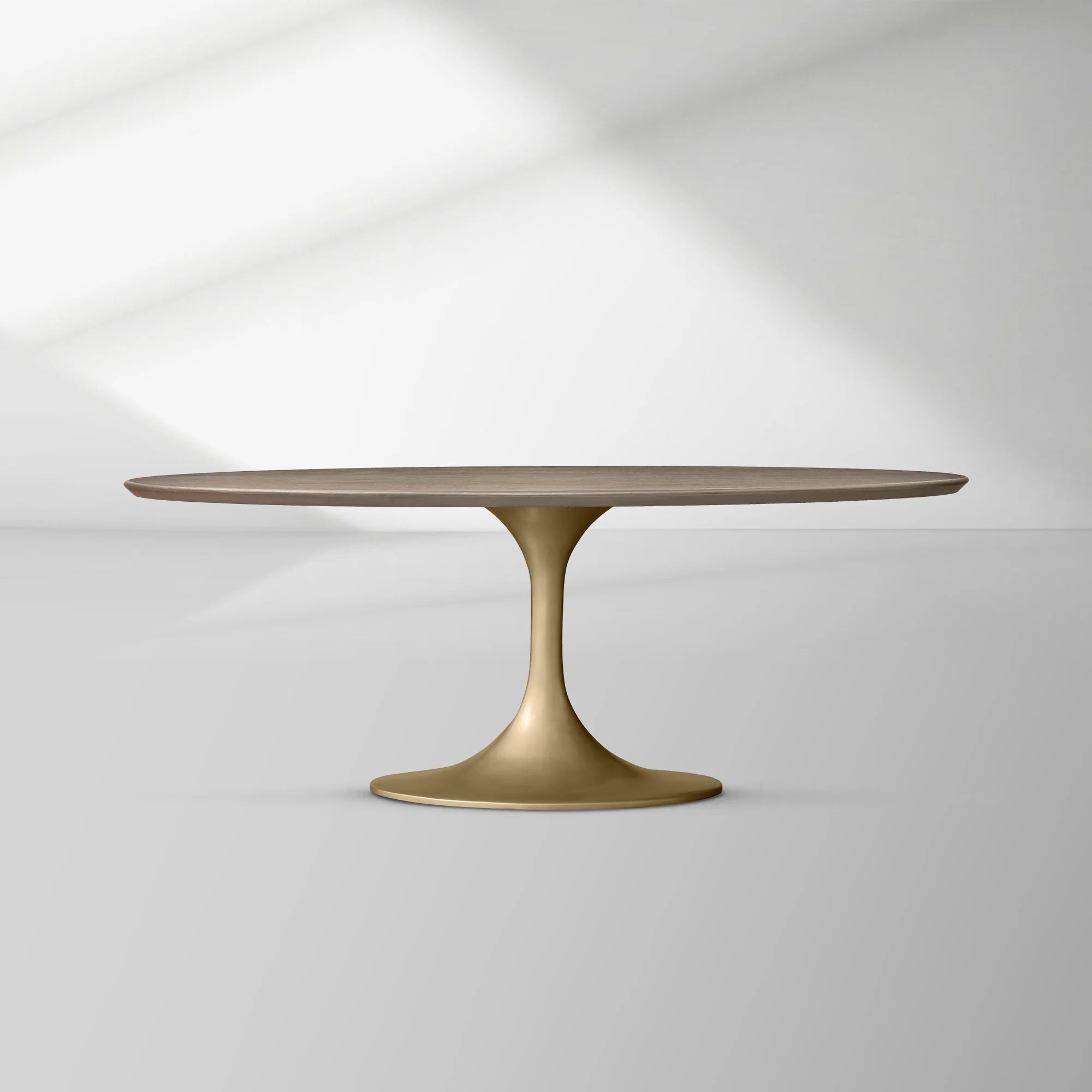 Aero Oval Oak Dining Table with Cast Steel Pedestal Base