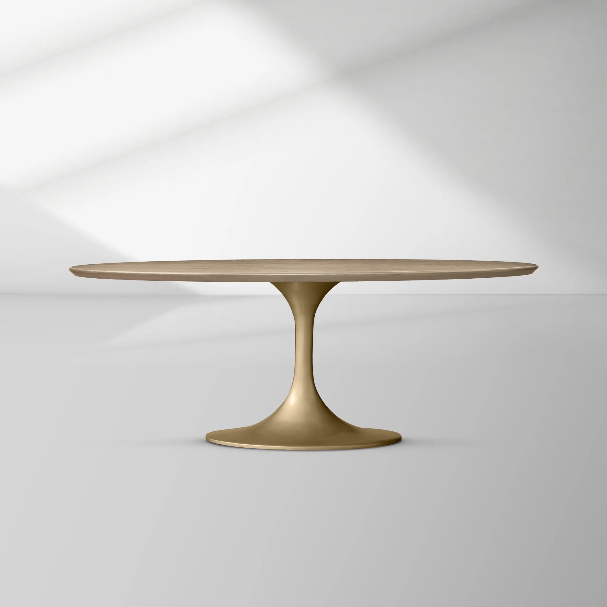 Aero Oval Oak Dining Table with Cast Steel Pedestal Base