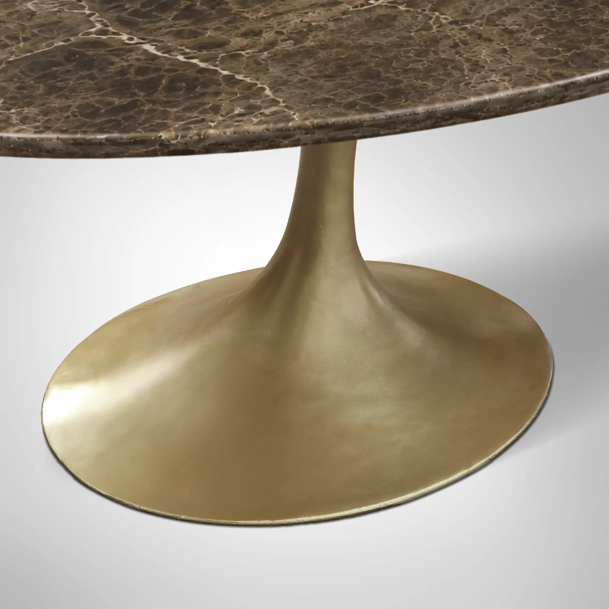 Aero Oval Stone Dining Table with Marble Top and Cast Steel Pedestal Base