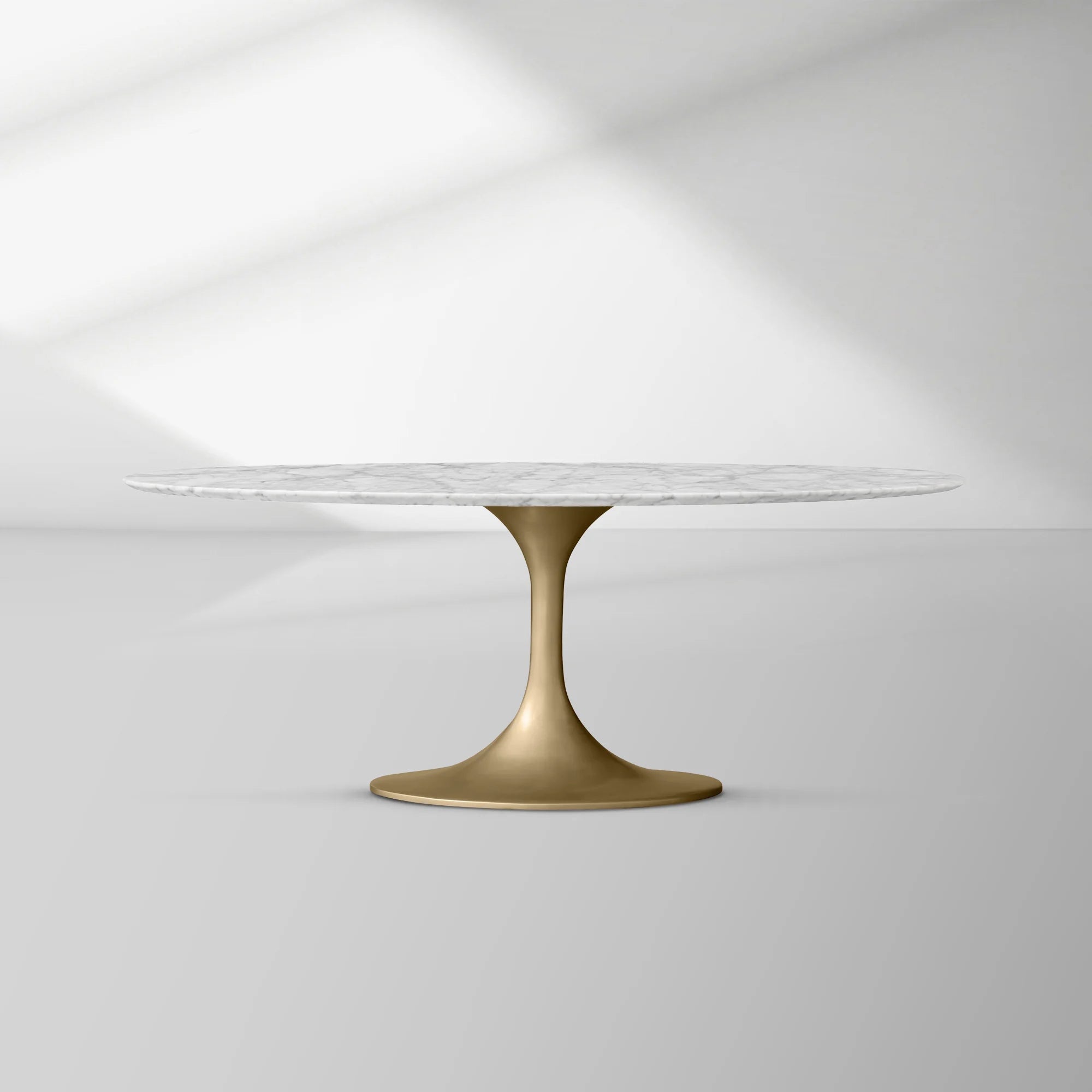 Aero Oval Stone Dining Table with Marble Top and Cast Steel Pedestal Base