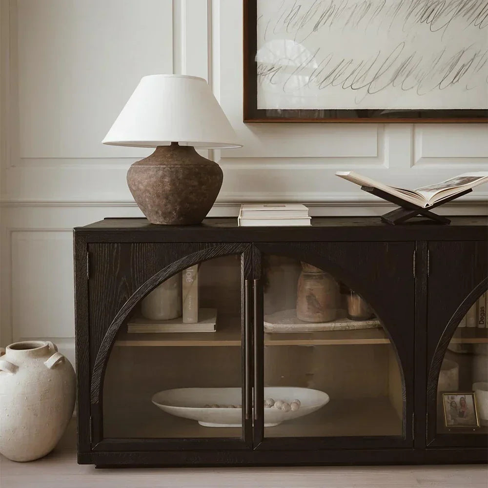 Hattie Solid Oak Sideboard Vintage Arched Buffet Storage Cabinet