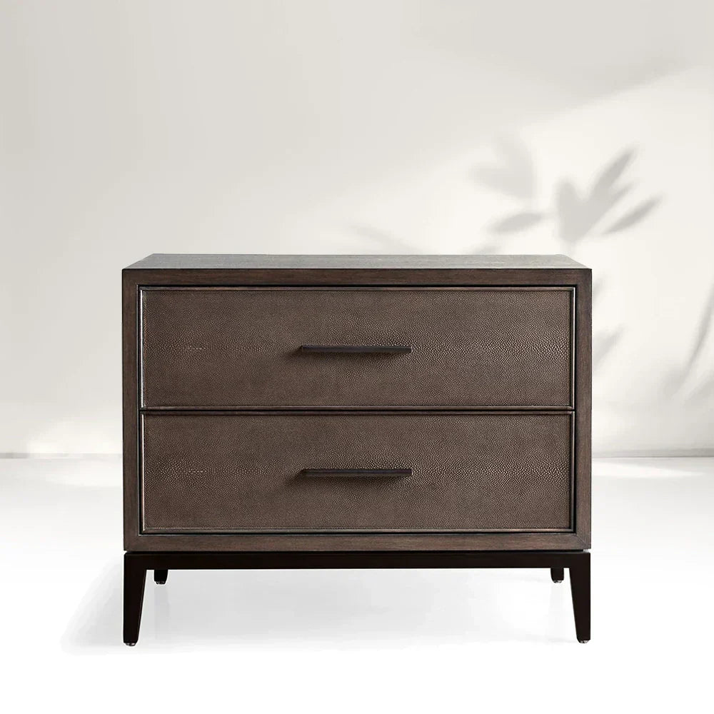 Malone Wood Nightstand Bedside Drawers Chest Table with Leather Insets