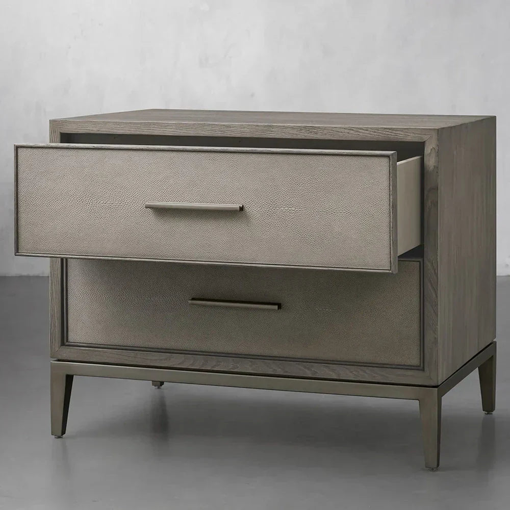 Malone Wood Nightstand Bedside Drawers Chest Table with Leather Insets