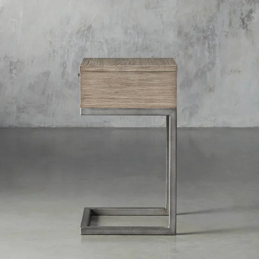Palmer Wood Storage Nightstand Sleek Iron Frame Night side Table