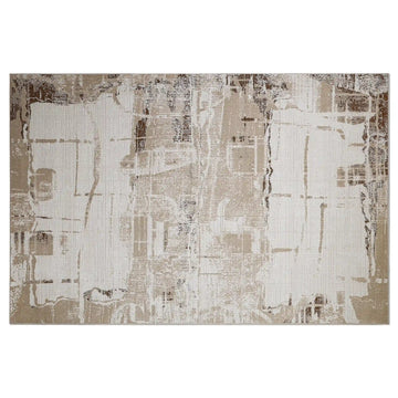 Puxina Layered Block Abstract Neutral Area Rug with Vintage Wabi-Sabi Paper Rubbing Style Carpet