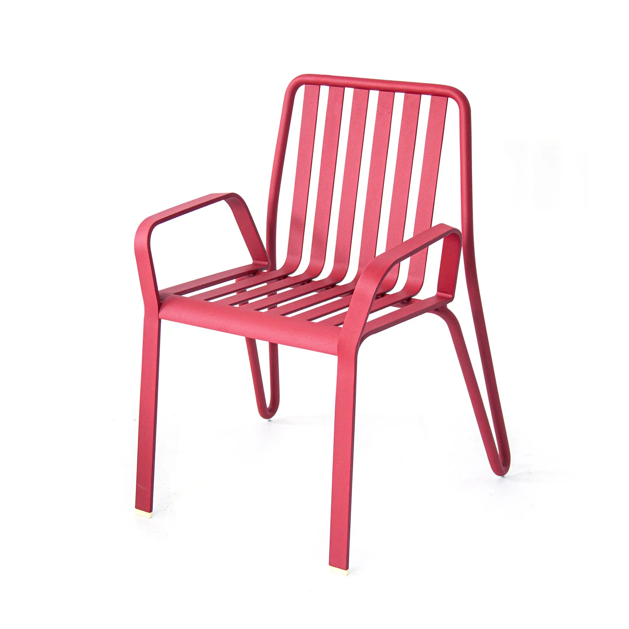 Striped Aluminum Outdoor Dining Set with Sand Surface Red Finish