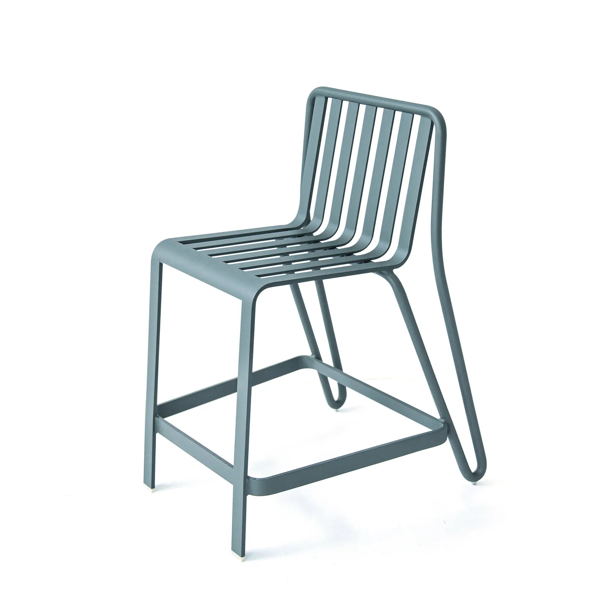 Striped Aluminum Outdoor Bar Set in Rosemary Green Finish