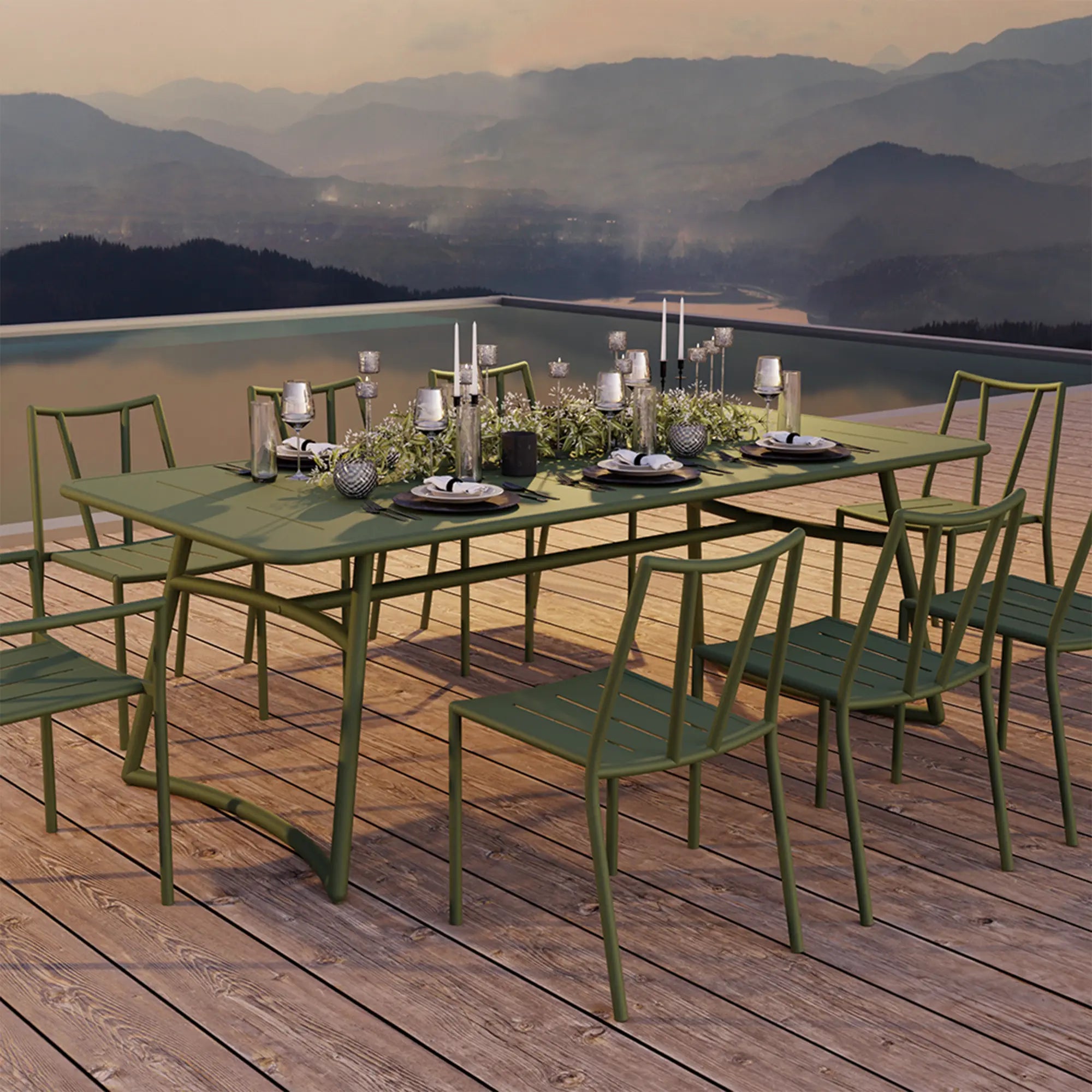 Victory Aluminum Outdoor Dining Set with Cactus Green Finish