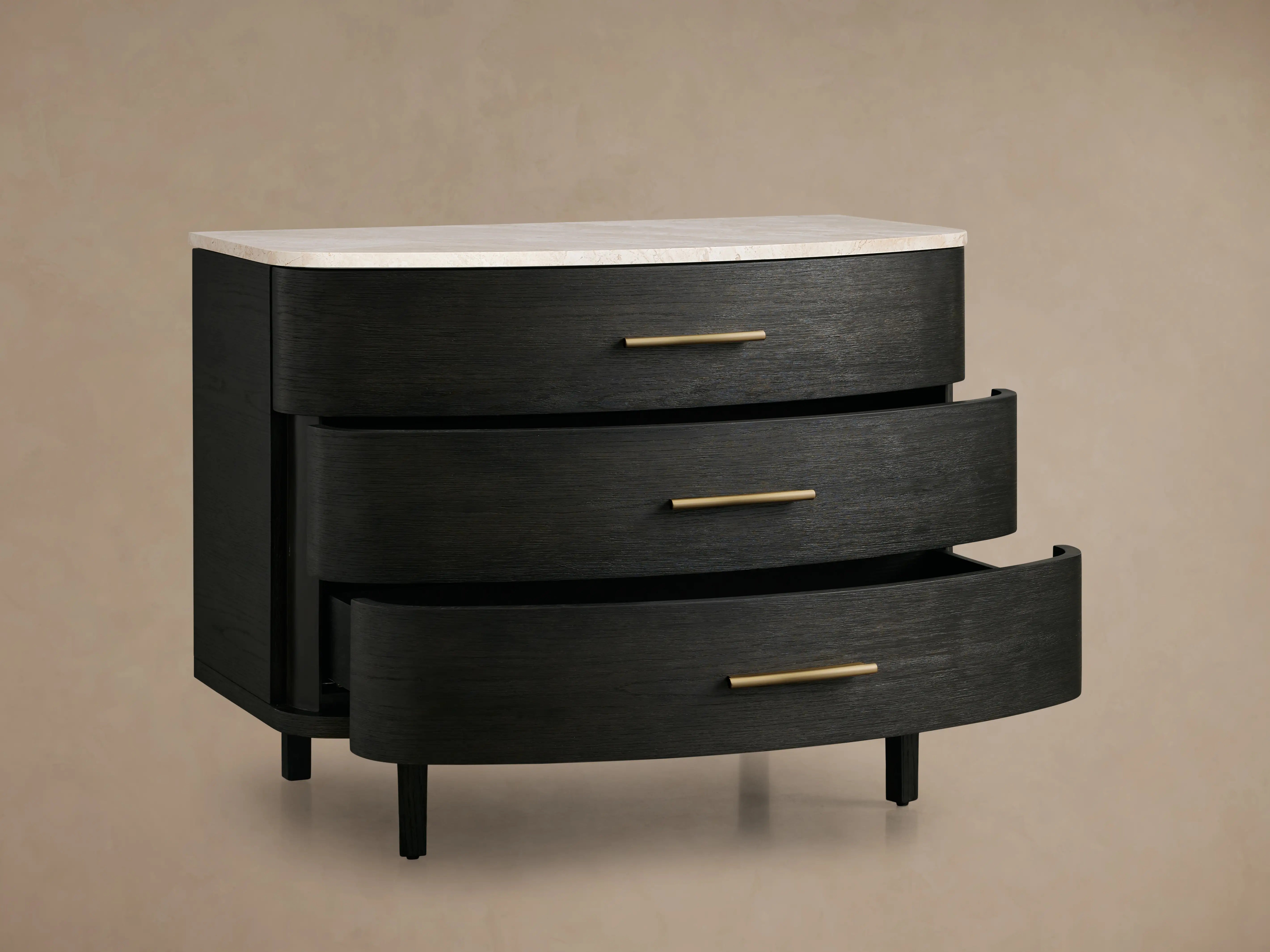 Danny Three-Drawer Chest in Oak with Marble Top and Soft-Close Drawers