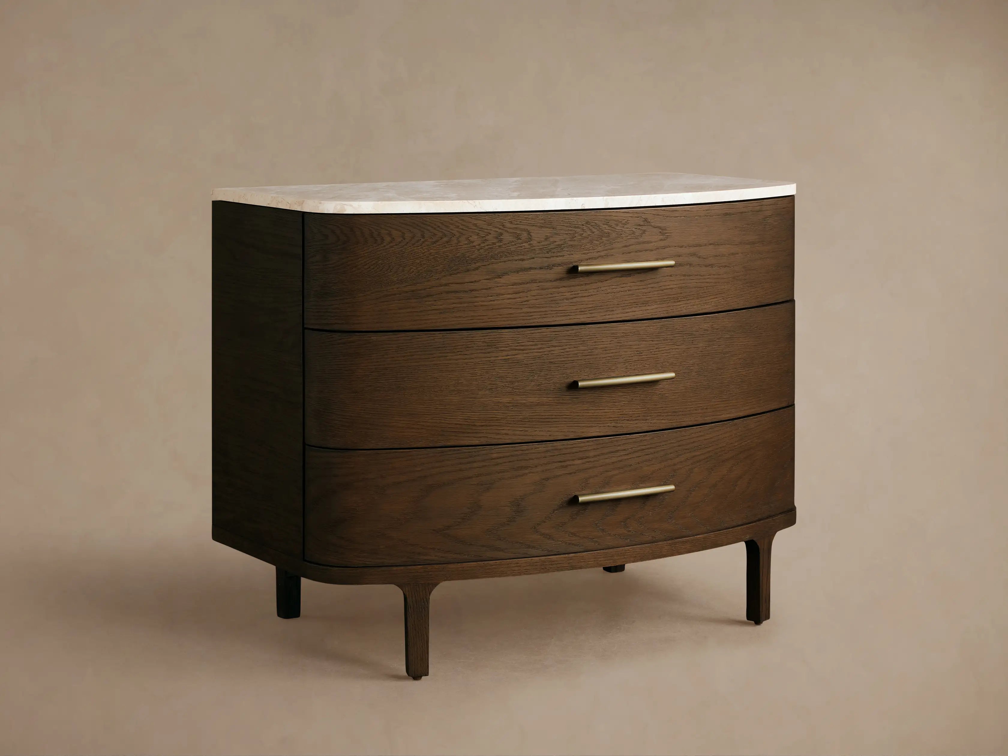 Danny Three-Drawer Chest in Oak with Marble Top and Soft-Close Drawers
