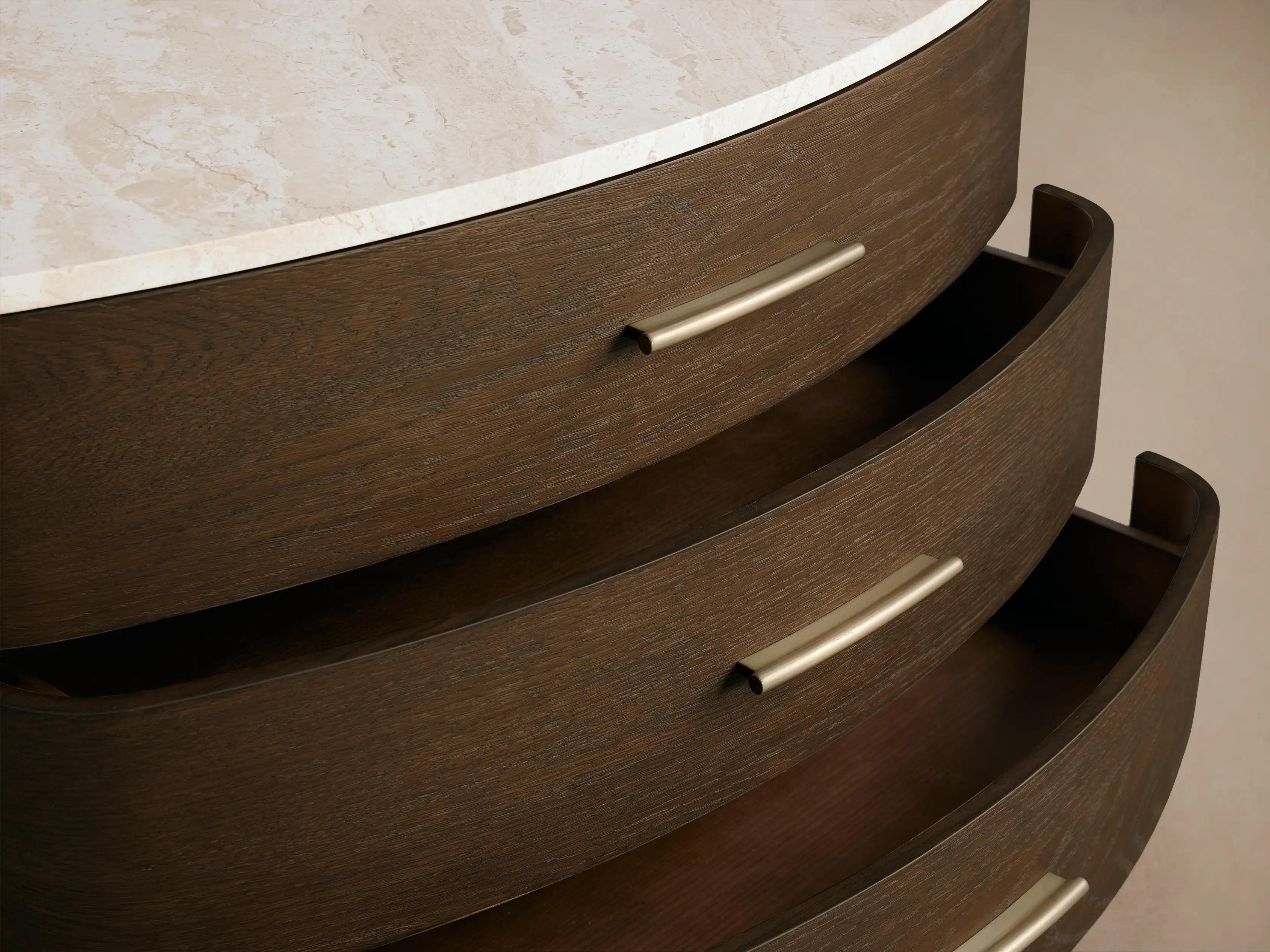 Danny Three-Drawer Chest in Oak with Marble Top and Soft-Close Drawers