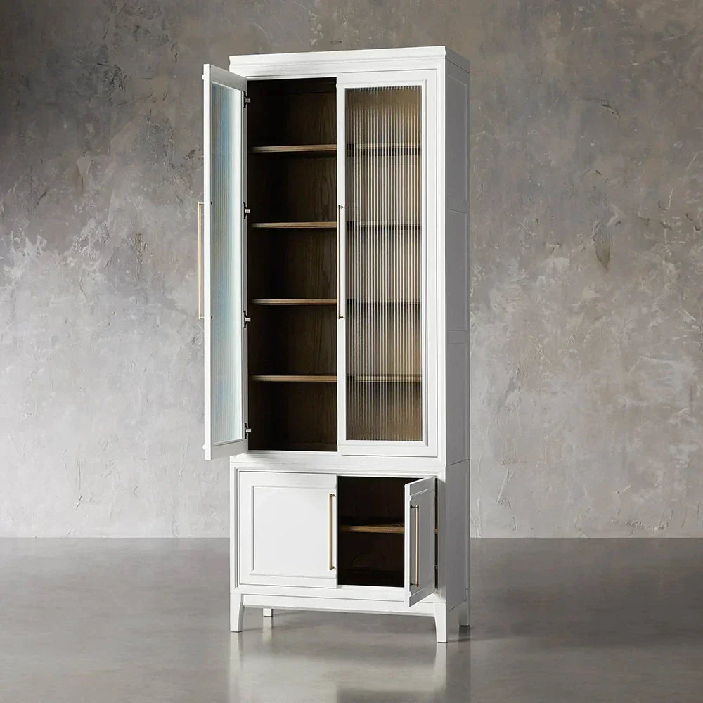 Rowan Modular Reeded Tall Display Cabinet With Glass Doors