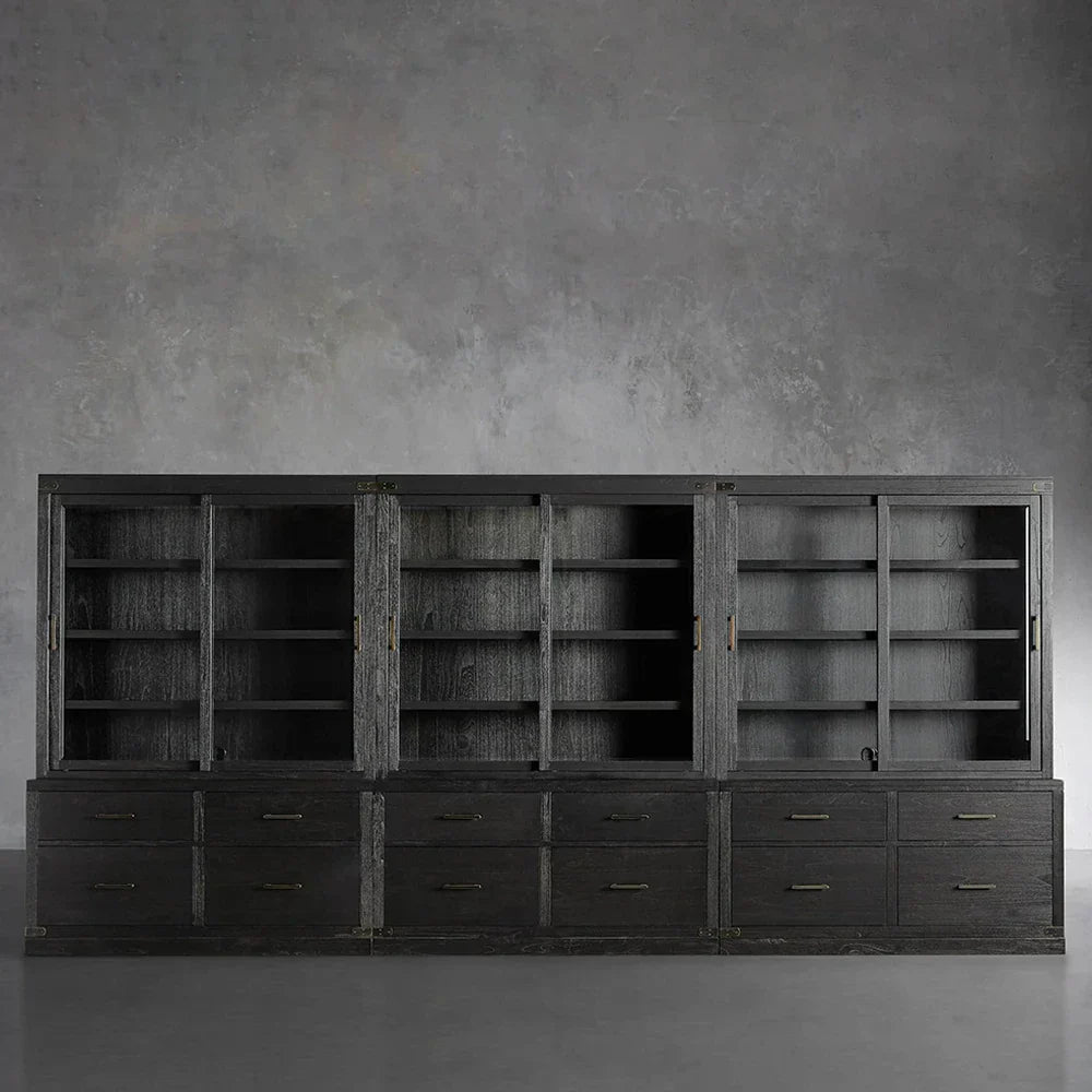 Tremont Large Modular Tall Cabinets Solid Wood  Bookcases with Sliding Glass Doors