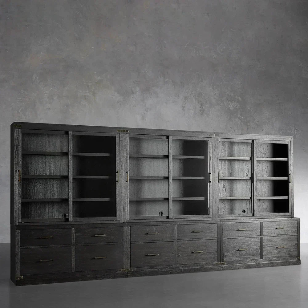 Tremont Large Modular Tall Cabinets Solid Wood  Bookcases with Sliding Glass Doors
