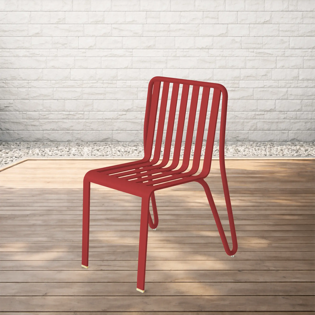 Striped Aluminum Outdoor Dining Set with Sand Surface Red Finish