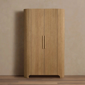 Astor Reeded Oak Tall Cabinet Living Room Bedroom Wood Storage Cabinet