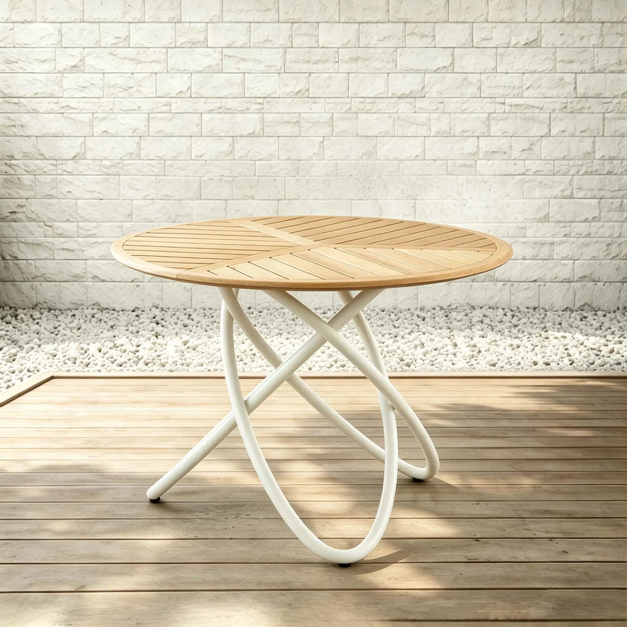 Angel Aluminum Outdoor Dining Set with Round Teak Table Top