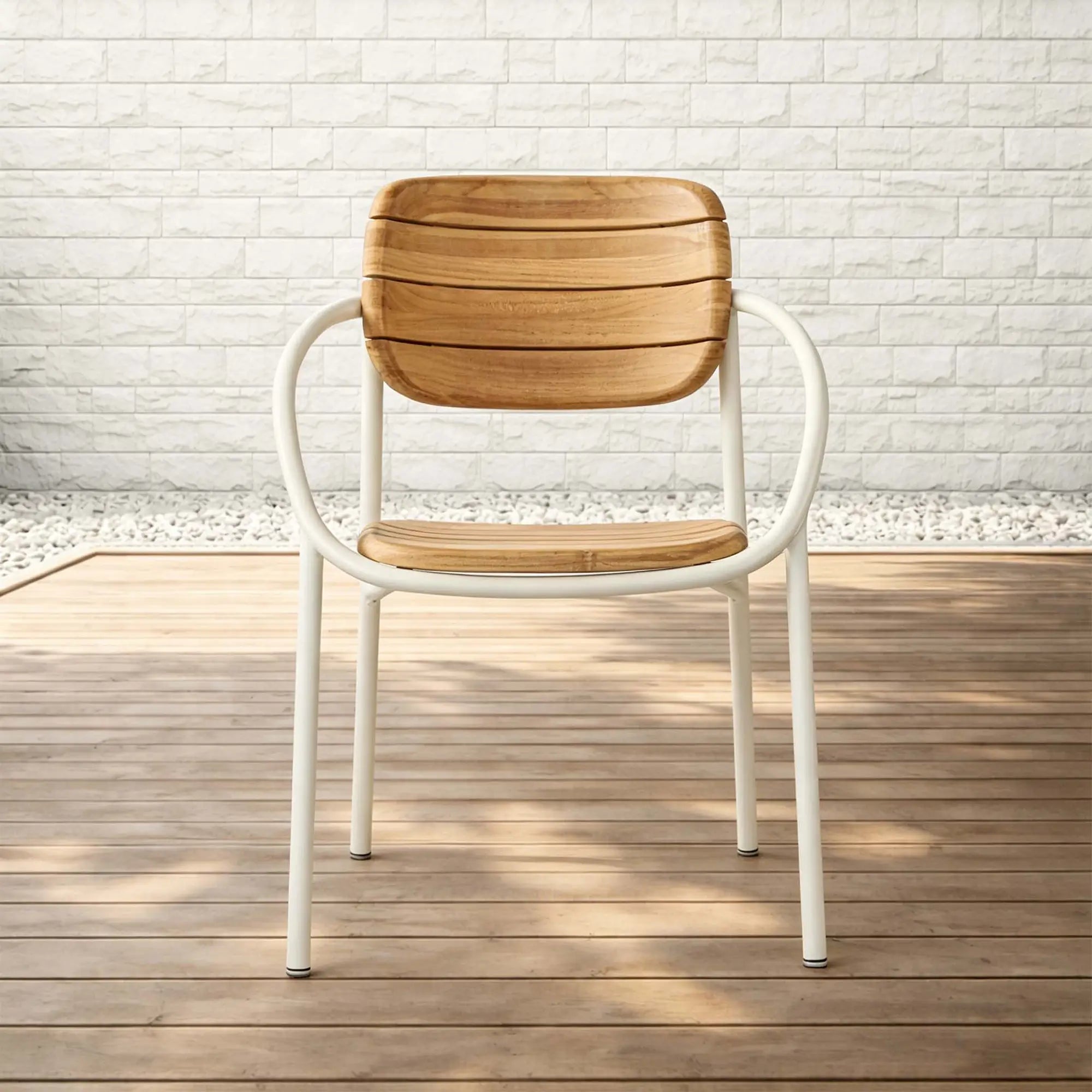 Angel Aluminum Outdoor Dining Set with Round Teak Table Top