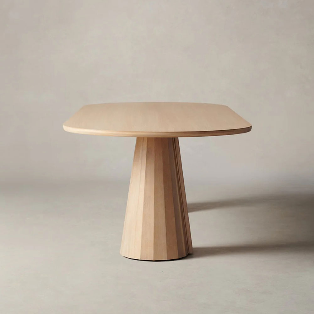 Brank Oval Dining Table Faceted Cone Base with Beveled Edge Top