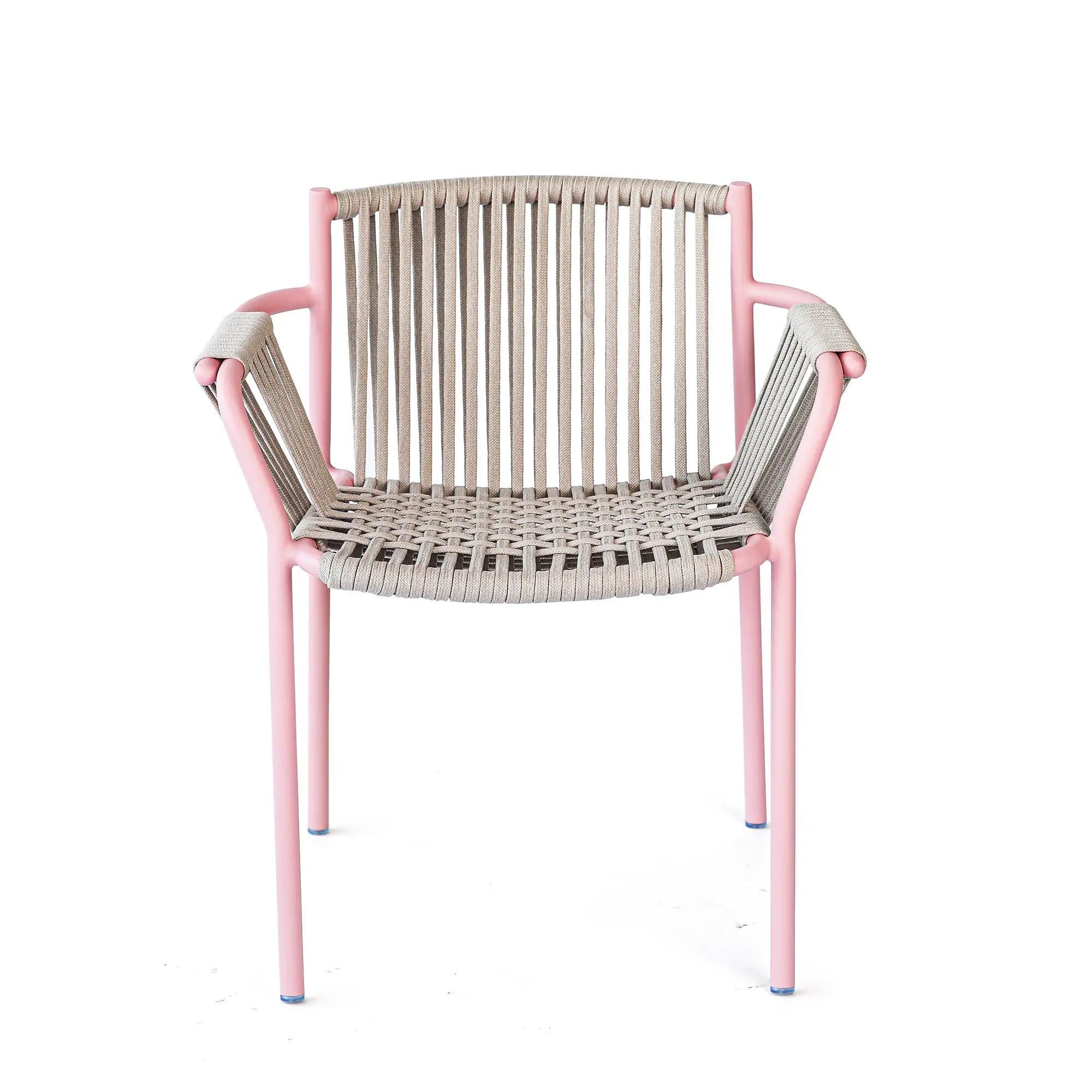 Avril Rope Accent Aluminum Outdoor Dining Chair in Flamingo Pink