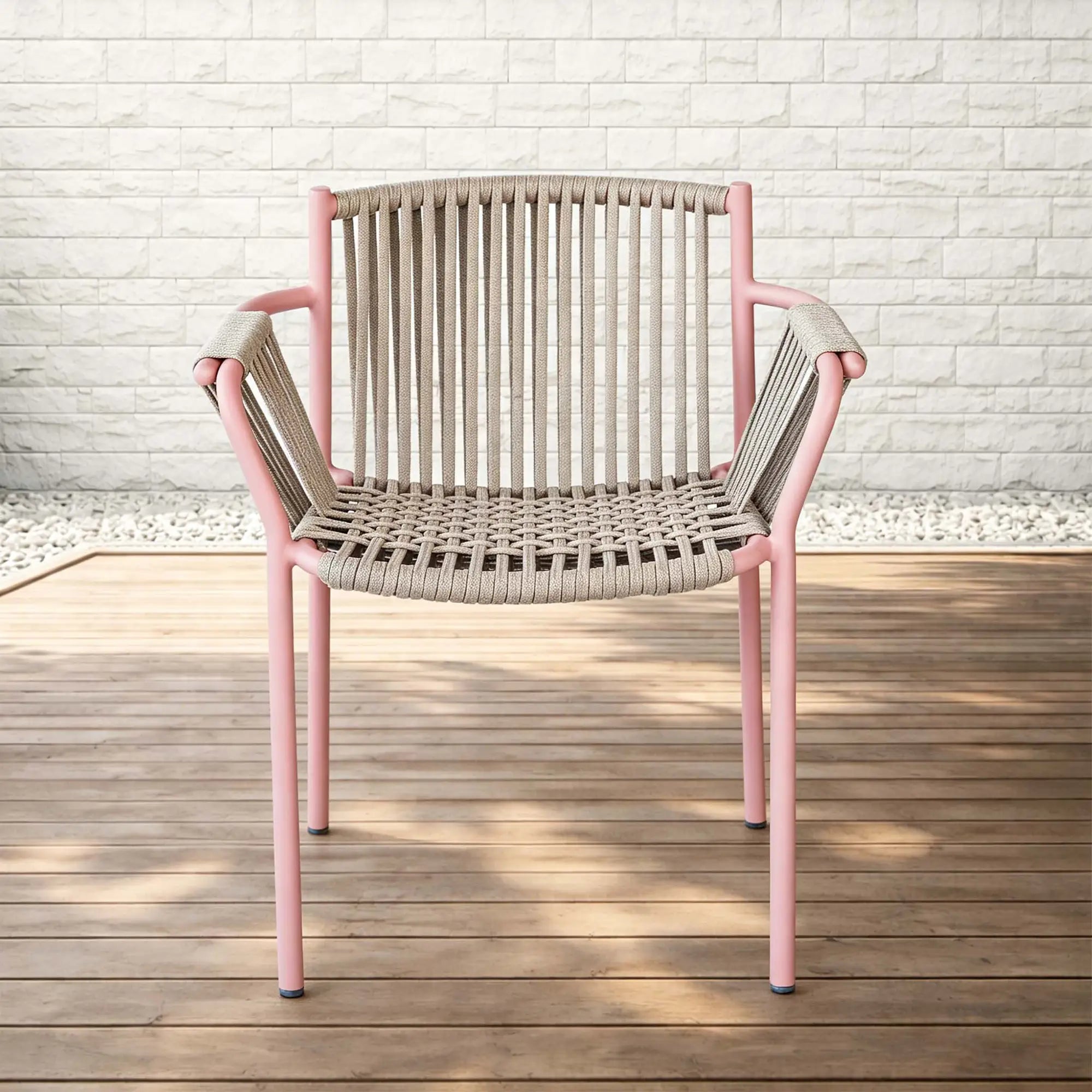 Avril Rope Accent Aluminum Outdoor Dining Chair in Flamingo Pink