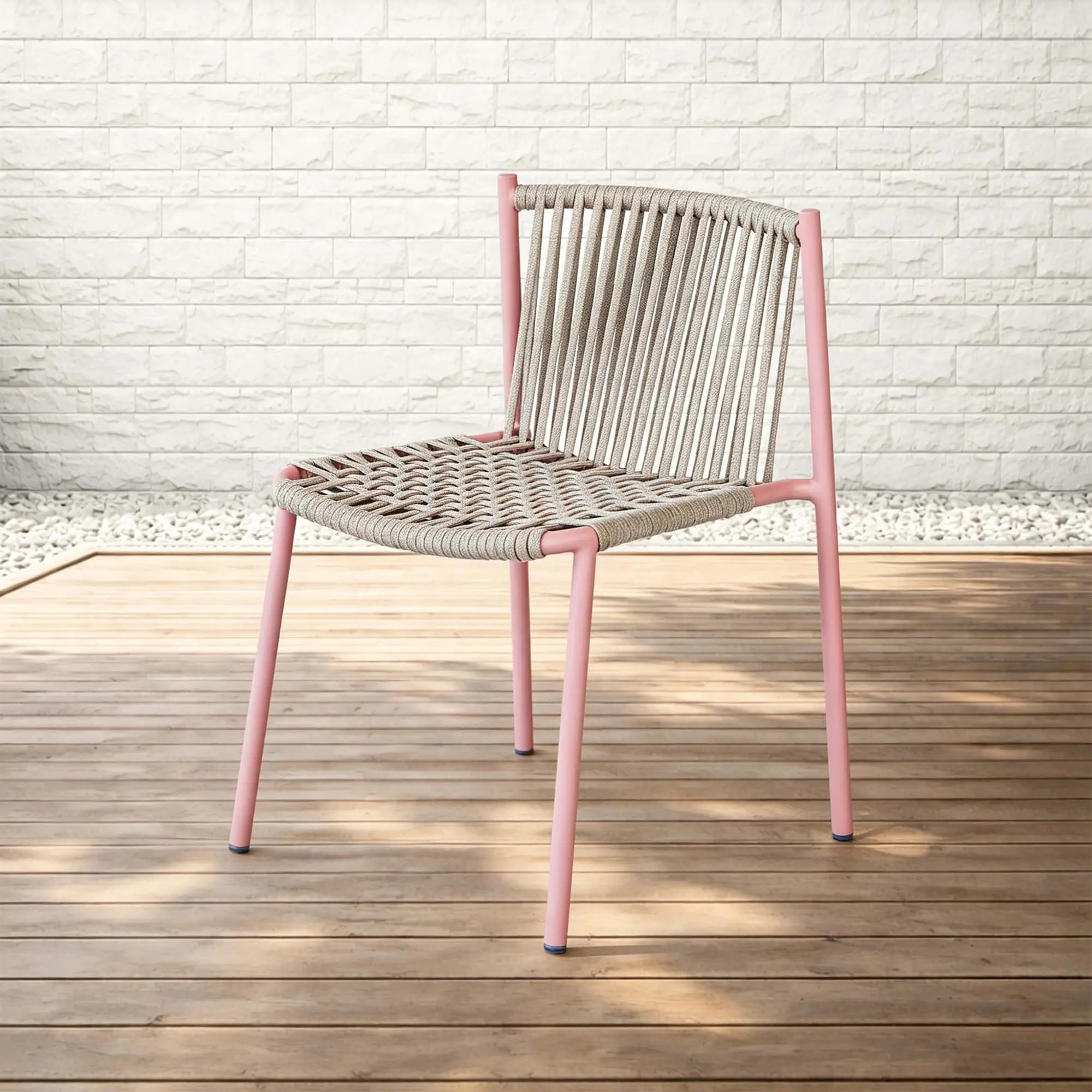 Avril Rope Accent Aluminum Outdoor Dining Chair in Flamingo Pink