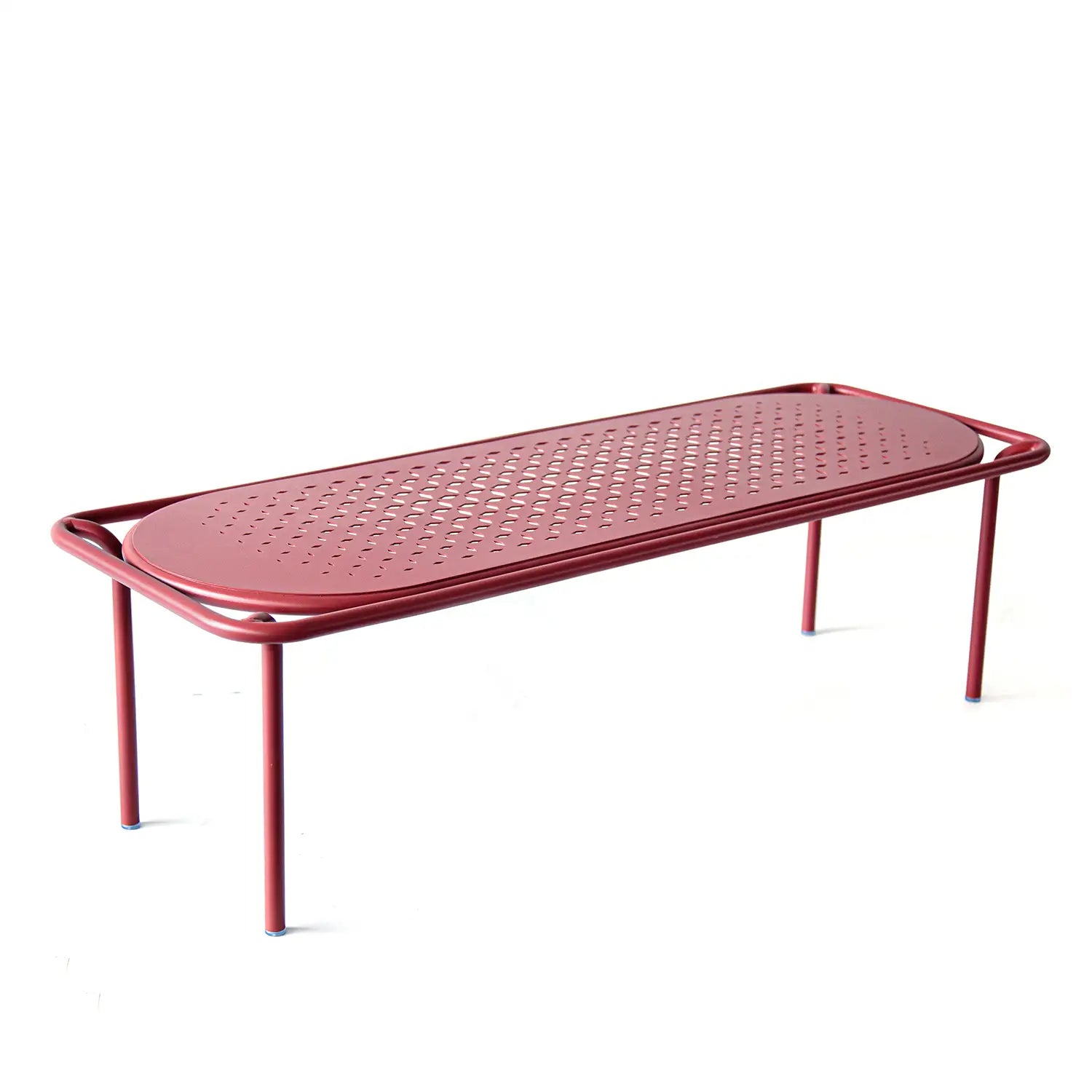 Avril Aluminum Outdoor Coffee Table with Perforated Top in Sand Surface Red