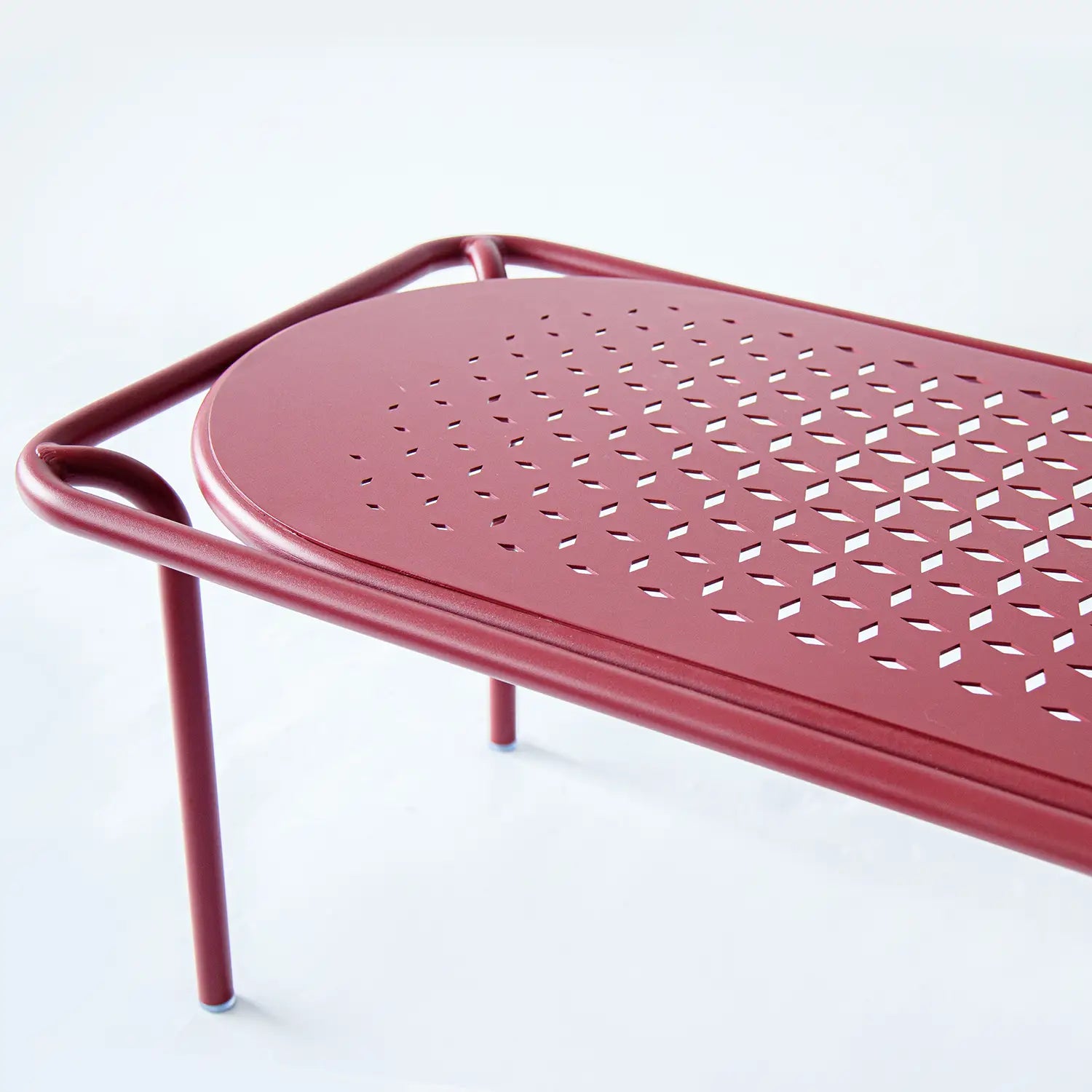 Avril Aluminum Outdoor Coffee Table with Perforated Top in Sand Surface Red