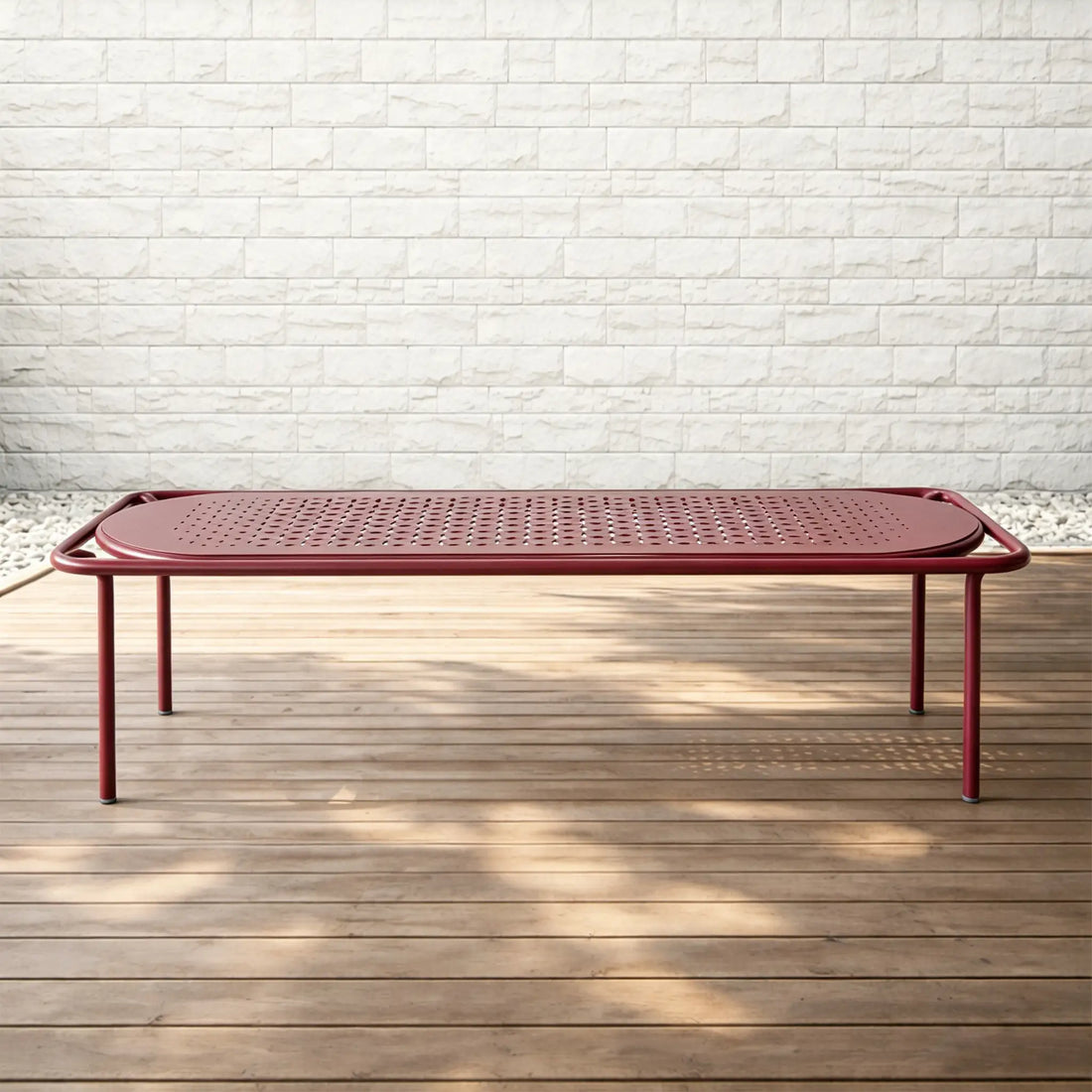 Avril Aluminum Outdoor Coffee Table with Perforated Top in Sand Surface Red