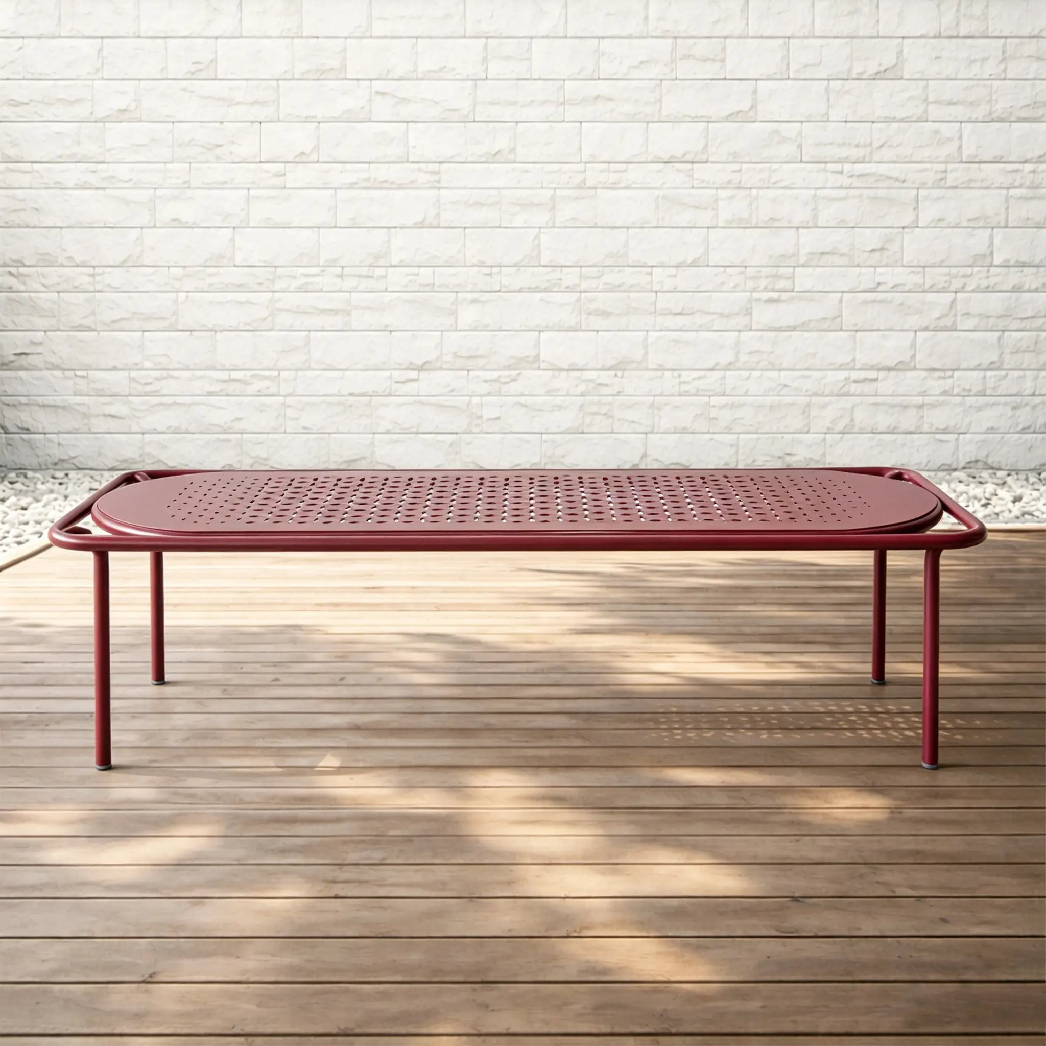 Avril Aluminum Outdoor Coffee Table with Perforated Top in Sand Surface Red
