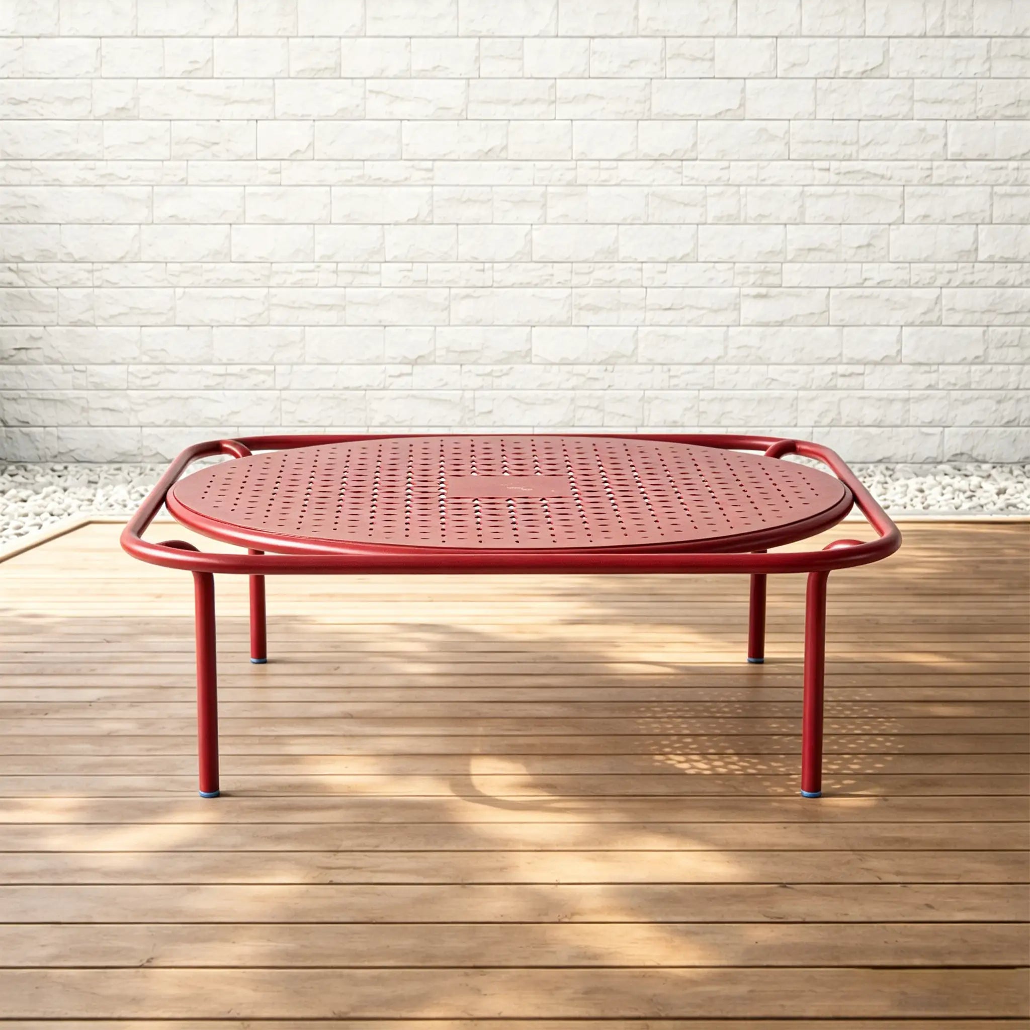 Avril Aluminum Outdoor Coffee Table with Perforated Top in Sand Surface Red