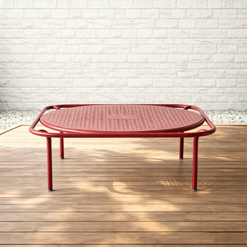 Avril Aluminum Outdoor Coffee Table with Perforated Top in Sand Surface Red