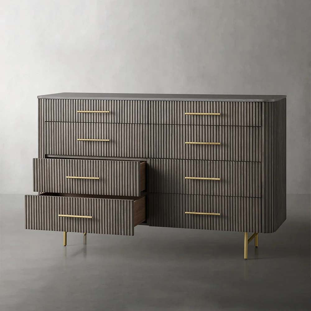 Finnley Wood Eight-Drawer Dresser with Marble or Bluestone Top Rural Chest Of 8 Drawers Cabinet