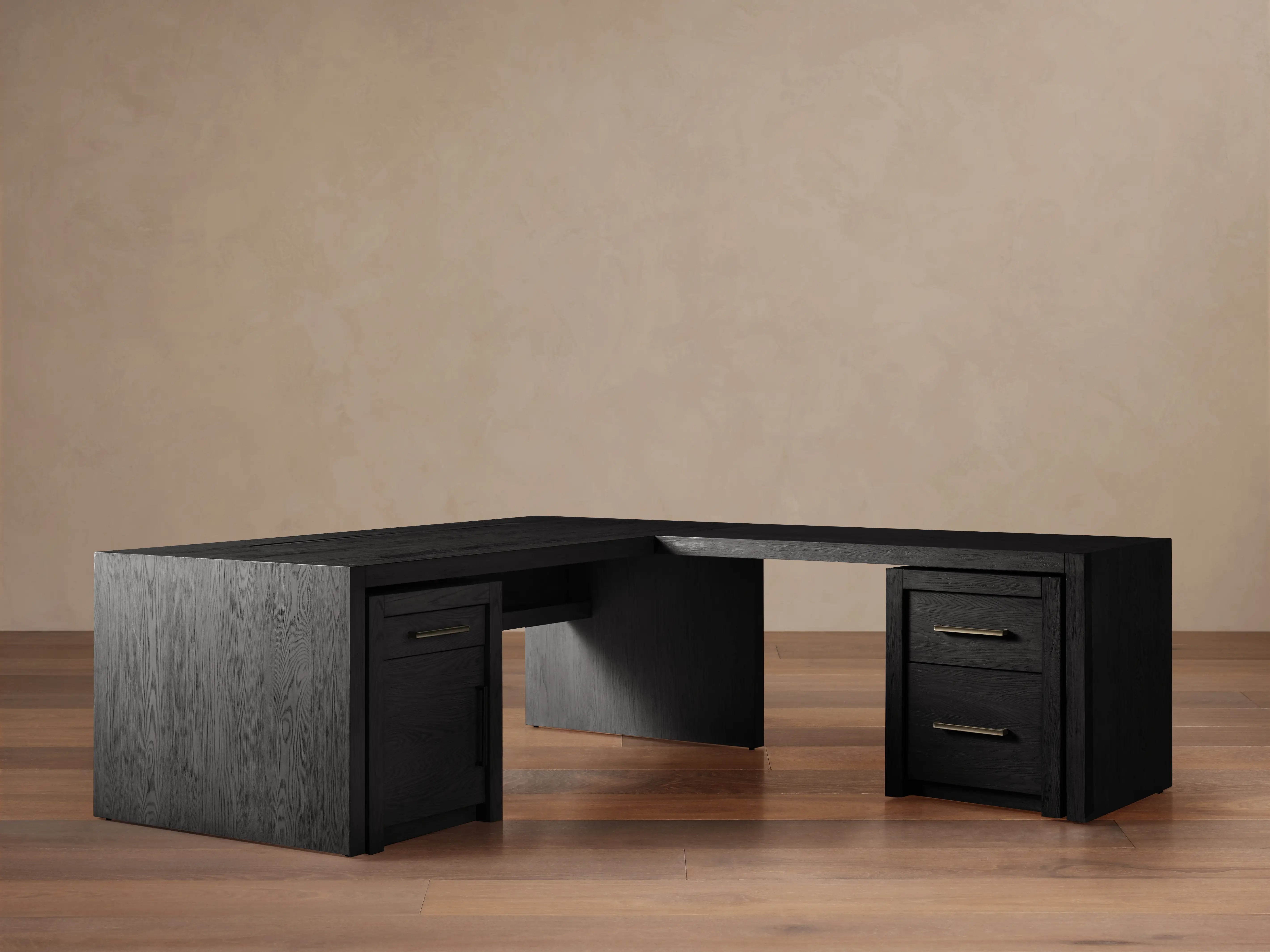 Bodhi Modular Desk with Return Desk in White Oak with Cord Management