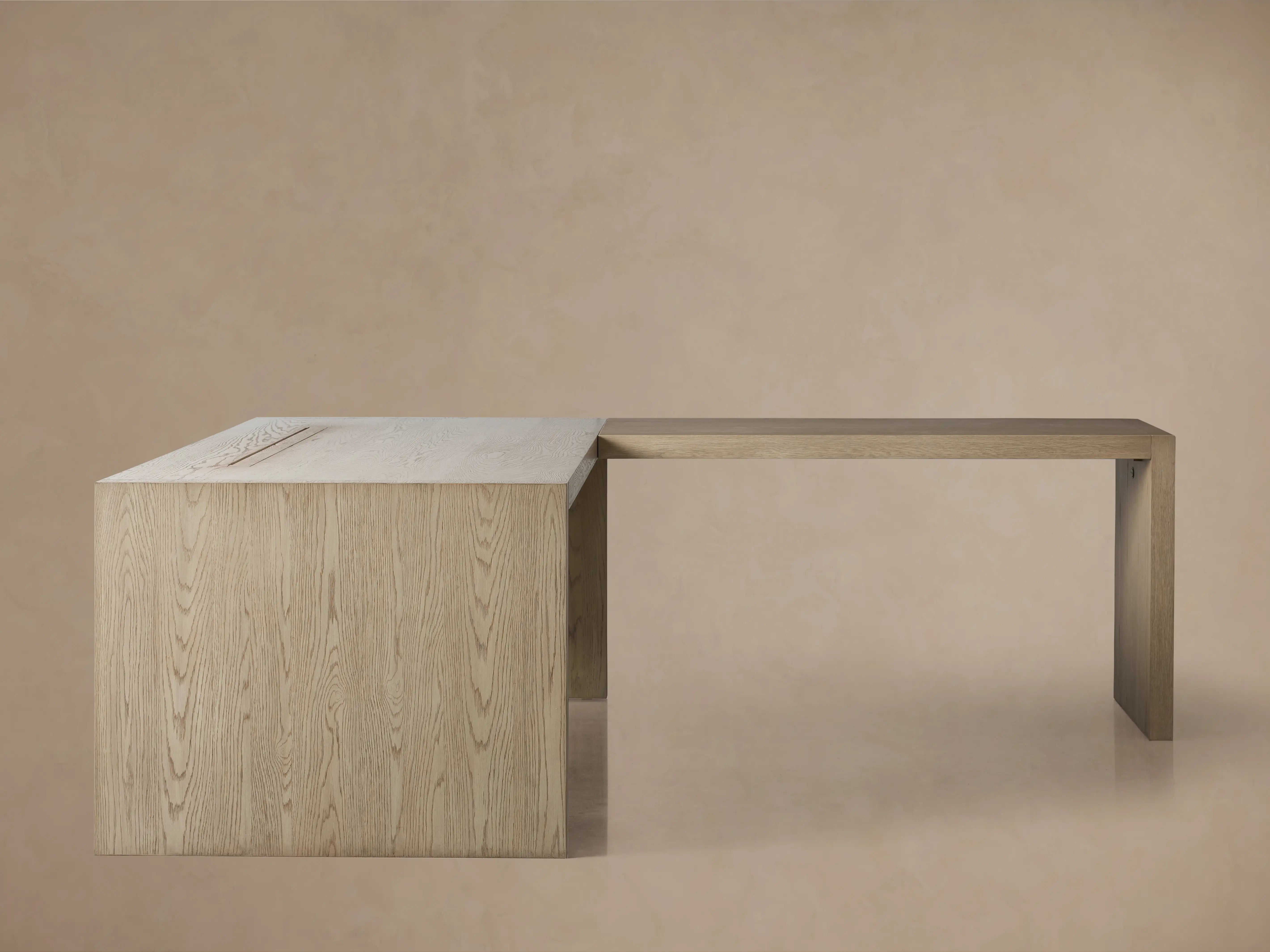 Bodhi Modular Desk with Return Desk in White Oak with Cord Management