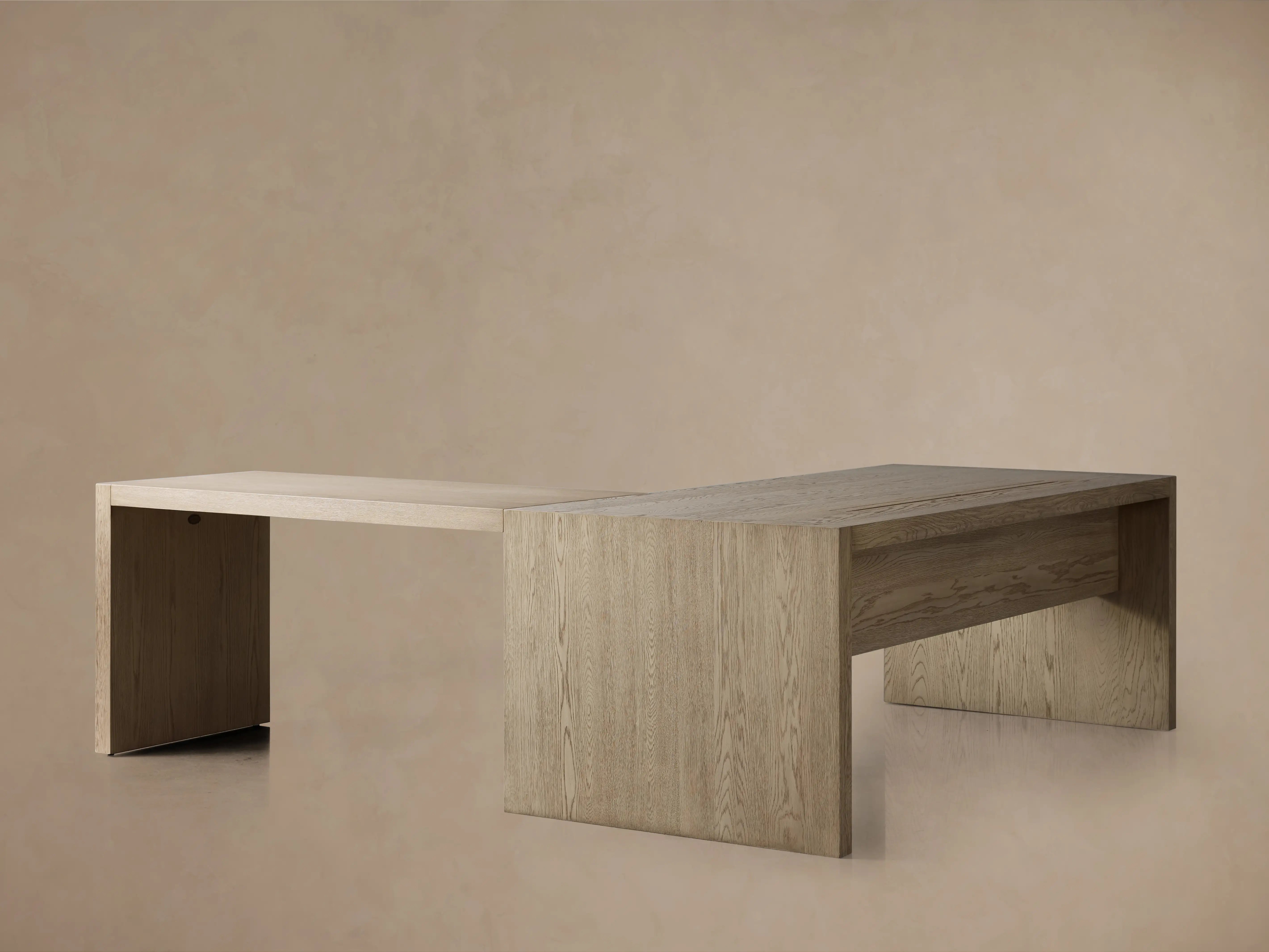 Bodhi Modular Desk with Return Desk in White Oak with Cord Management