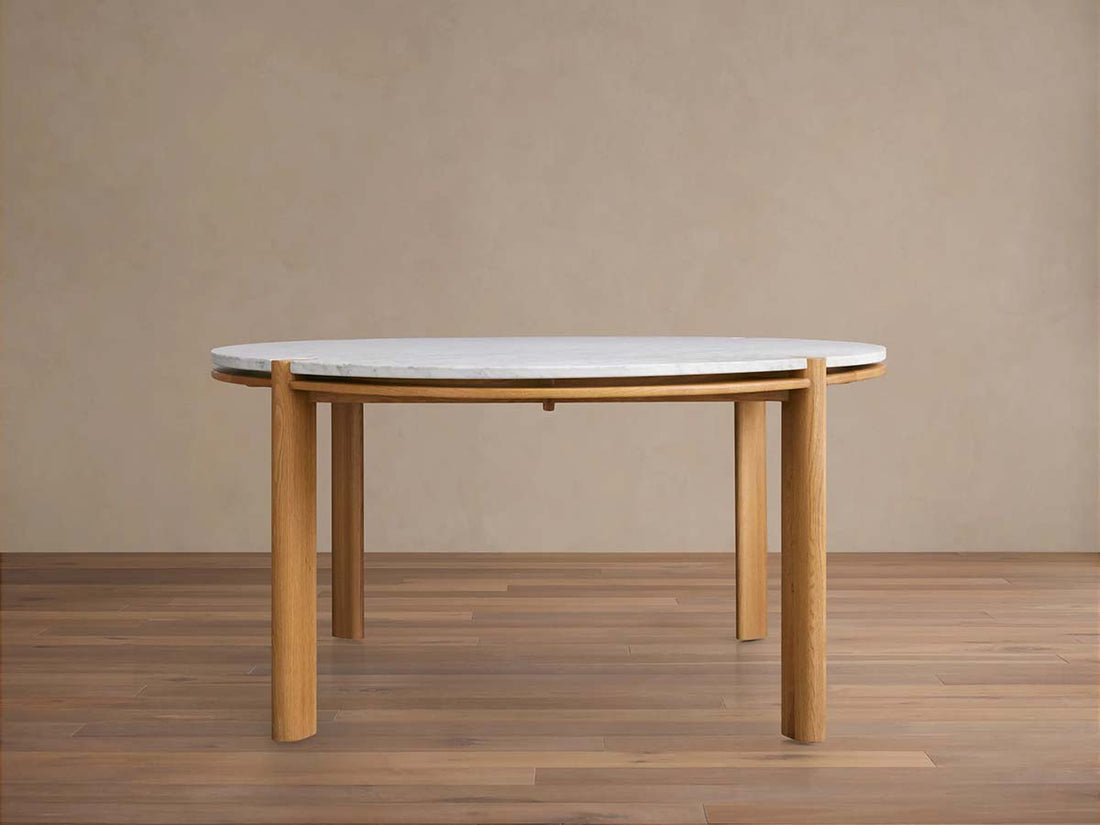 Pyet 48" Round Carrara Marble Top Dining Table with Oak Base