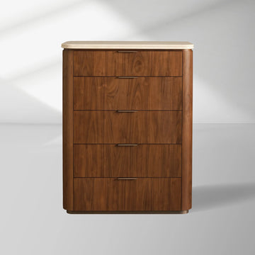 Caden Five-Drawer Dresser in Walnut with Stone Top and Soft-Close Drawers