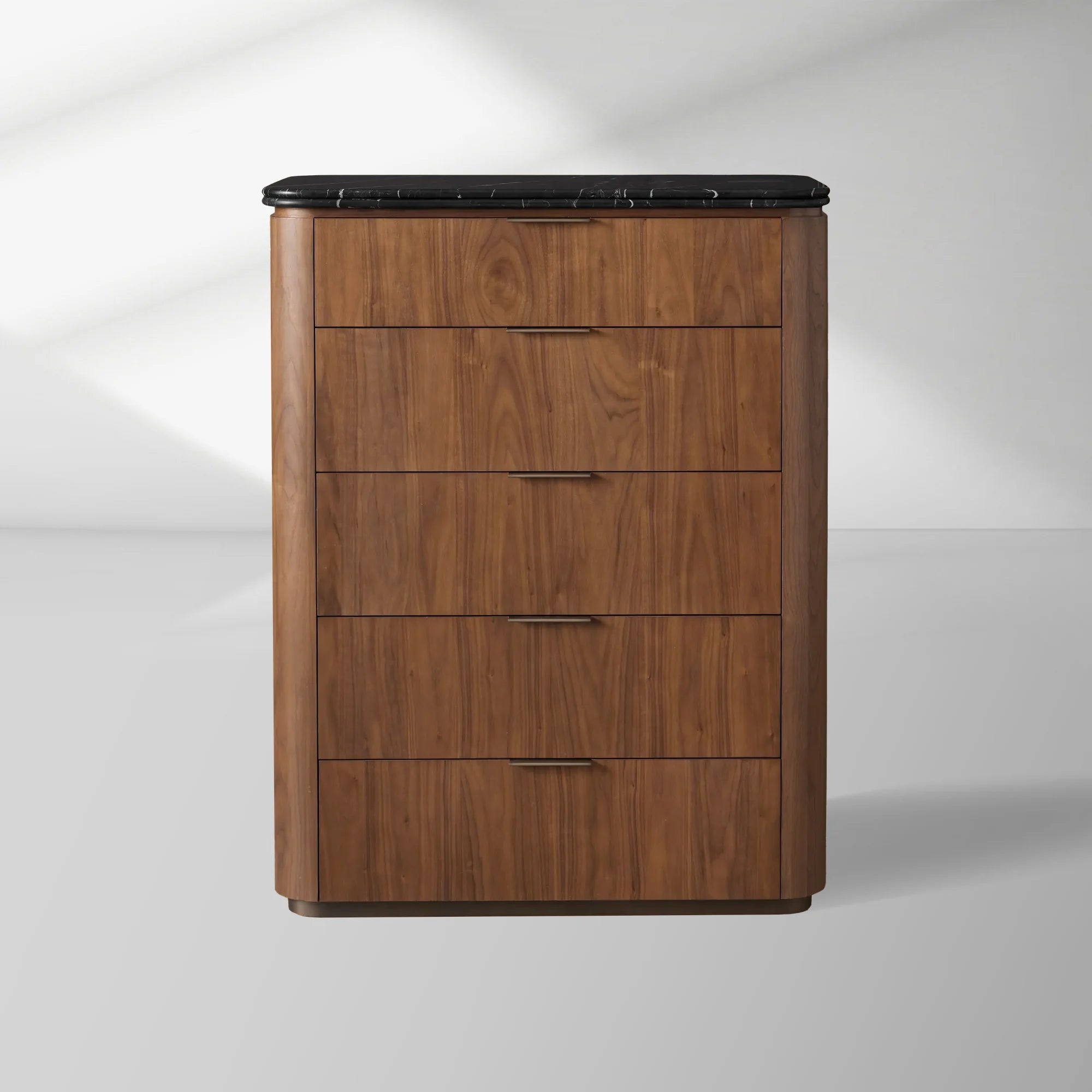 Caden Five-Drawer Dresser in Walnut with Stone Top and Soft-Close Drawers