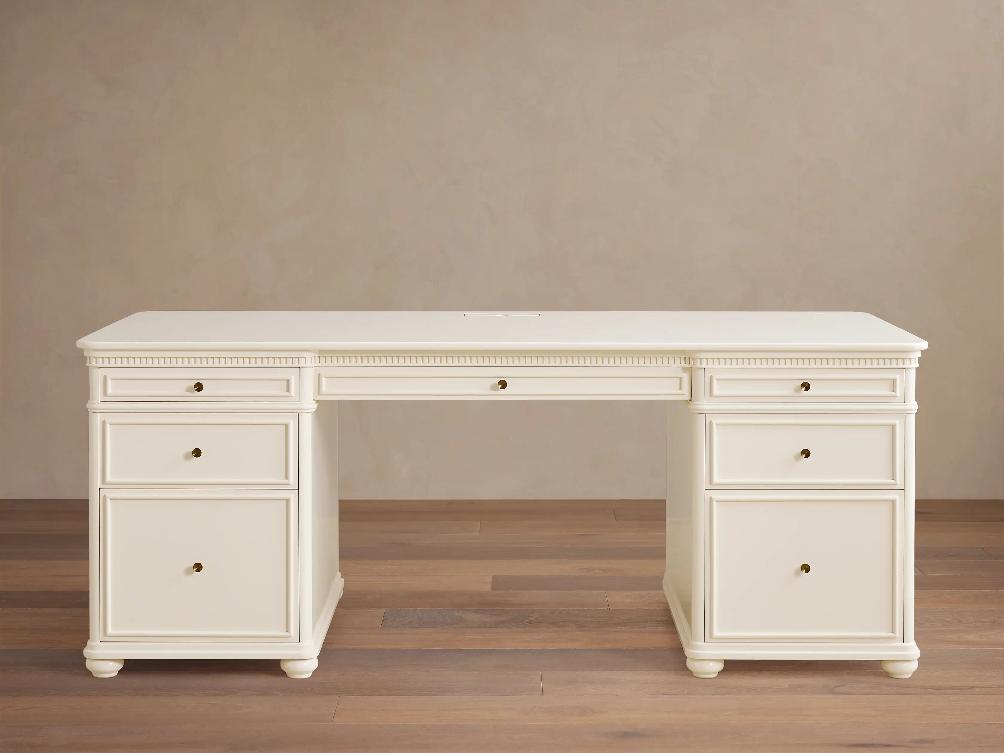 Carlisle Executive Desk with Storage Drawers and Shelving in Birch or White Oak