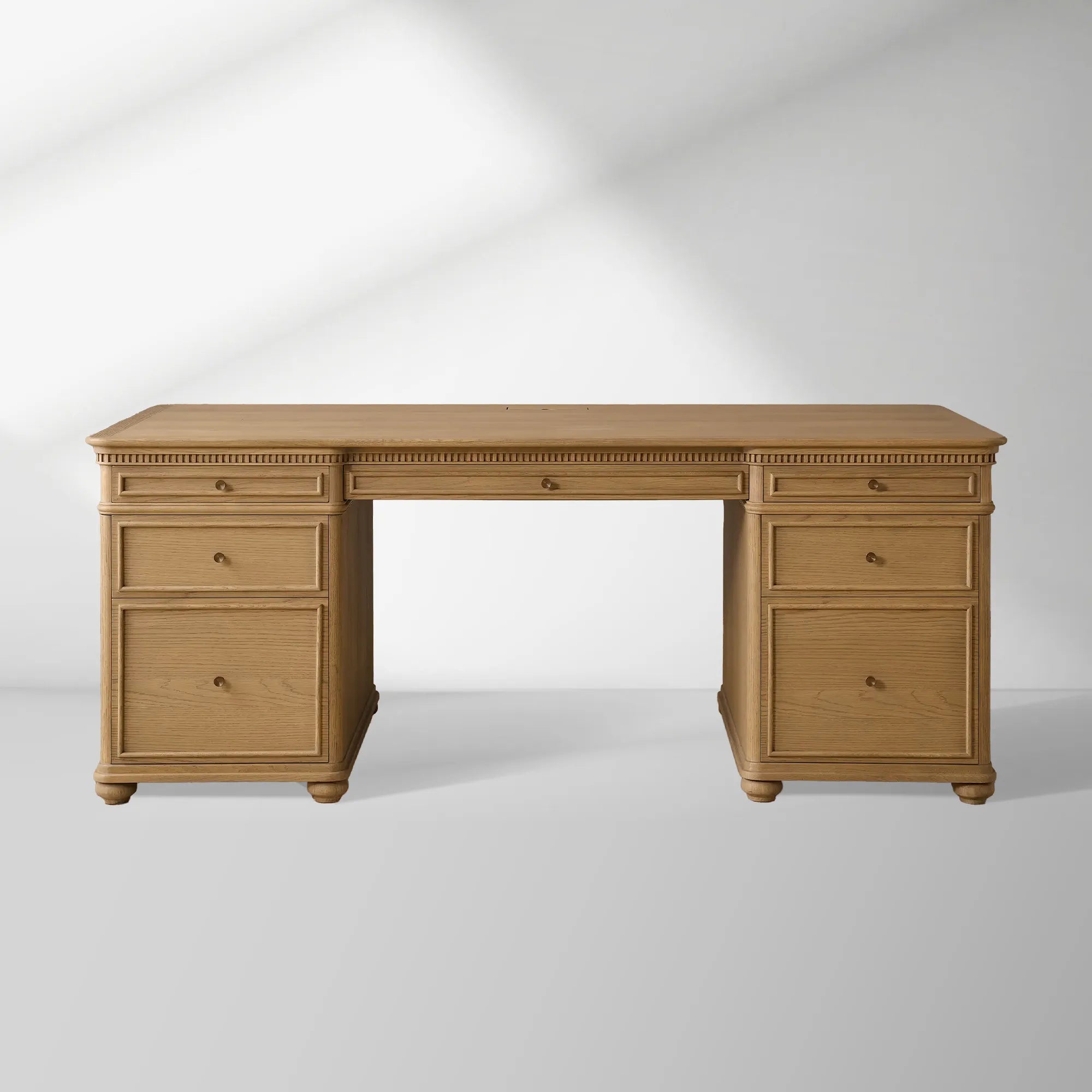 Carlisle Executive Desk with Storage Drawers and Shelving in Birch or White Oak