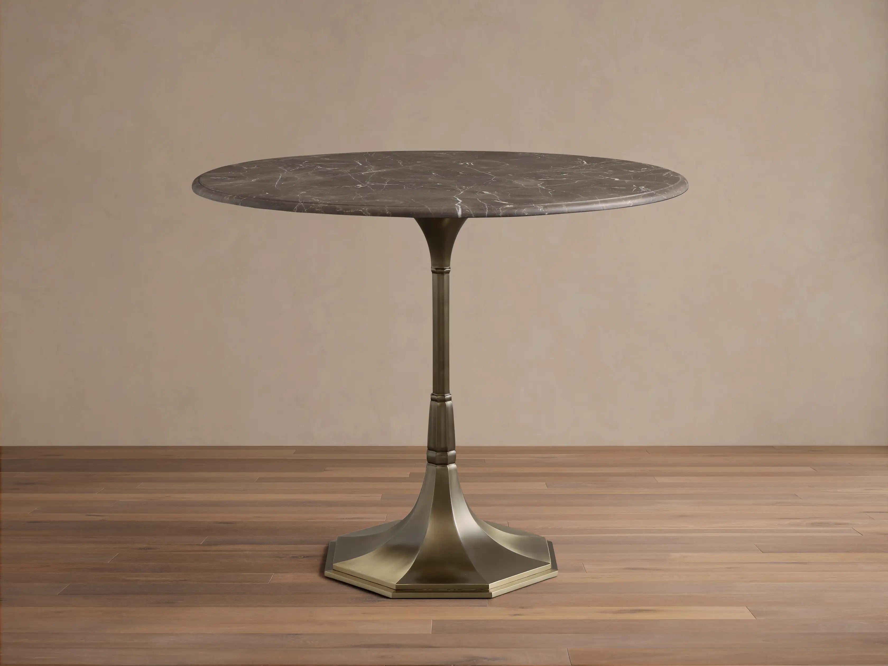 Clemence Bistro Table with Stone Top and Antique Brass Tulip Base