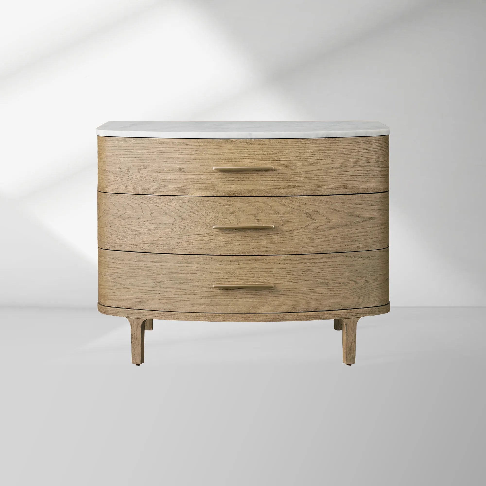 Danny Three-Drawer Chest in Oak with Marble Top and Soft-Close Drawers