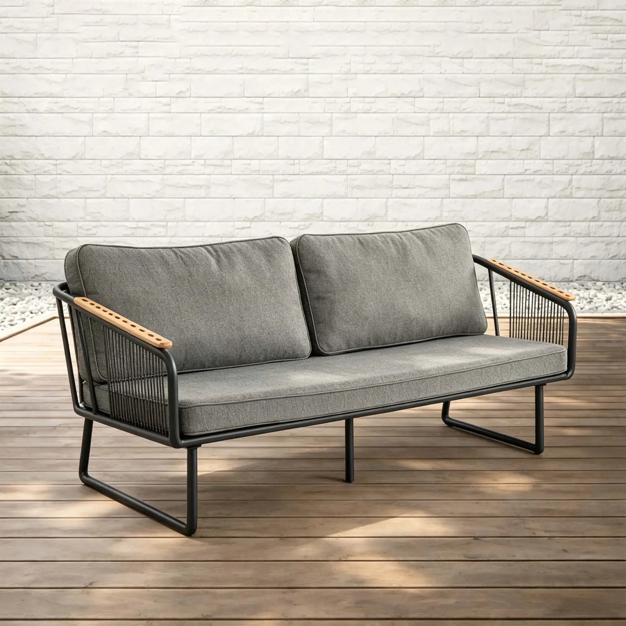 Fly Aluminum Outdoor Lounge Sofa with Rope Accents in Carbon Black