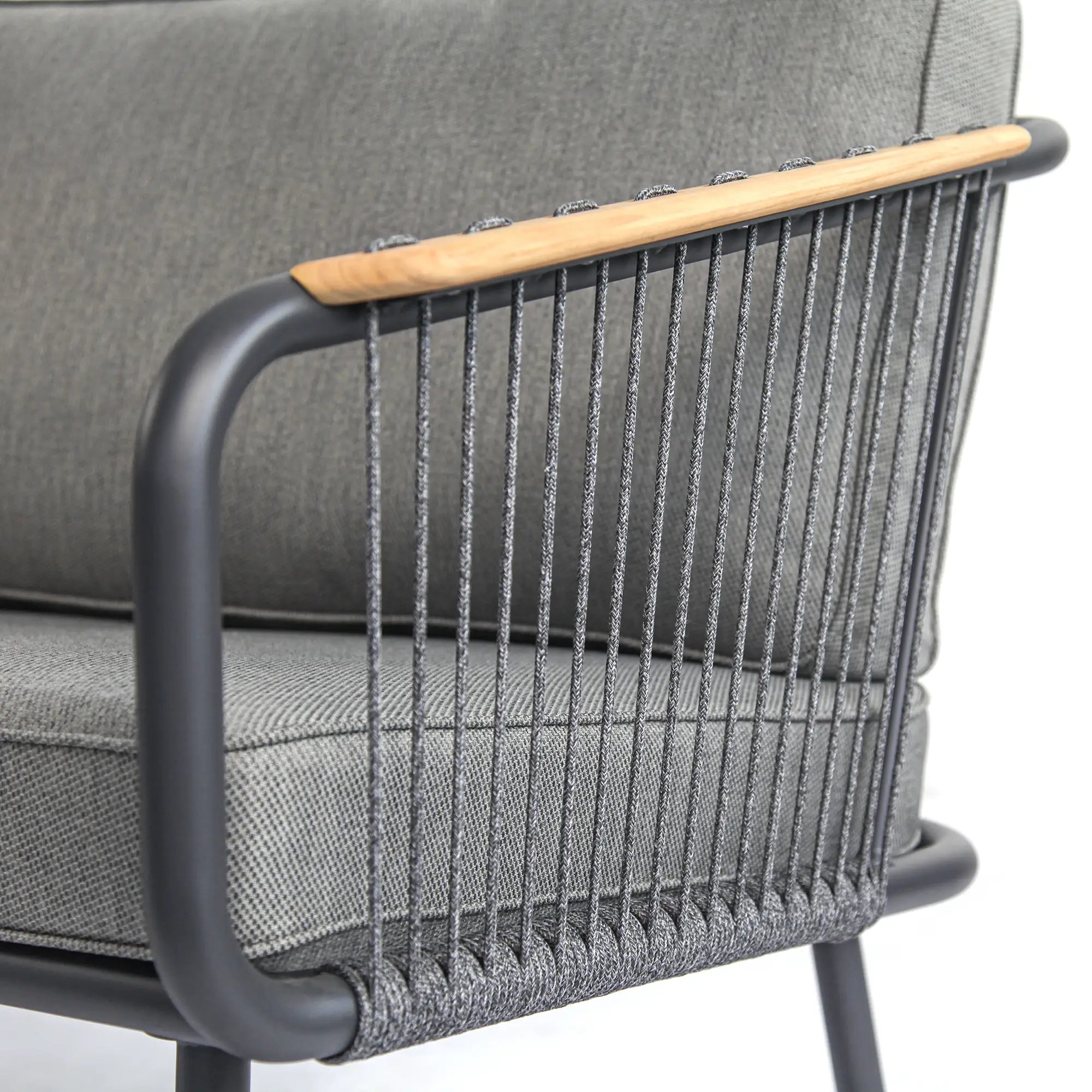 Fly Aluminum Outdoor Lounge Sofa with Rope Accents in Carbon Black