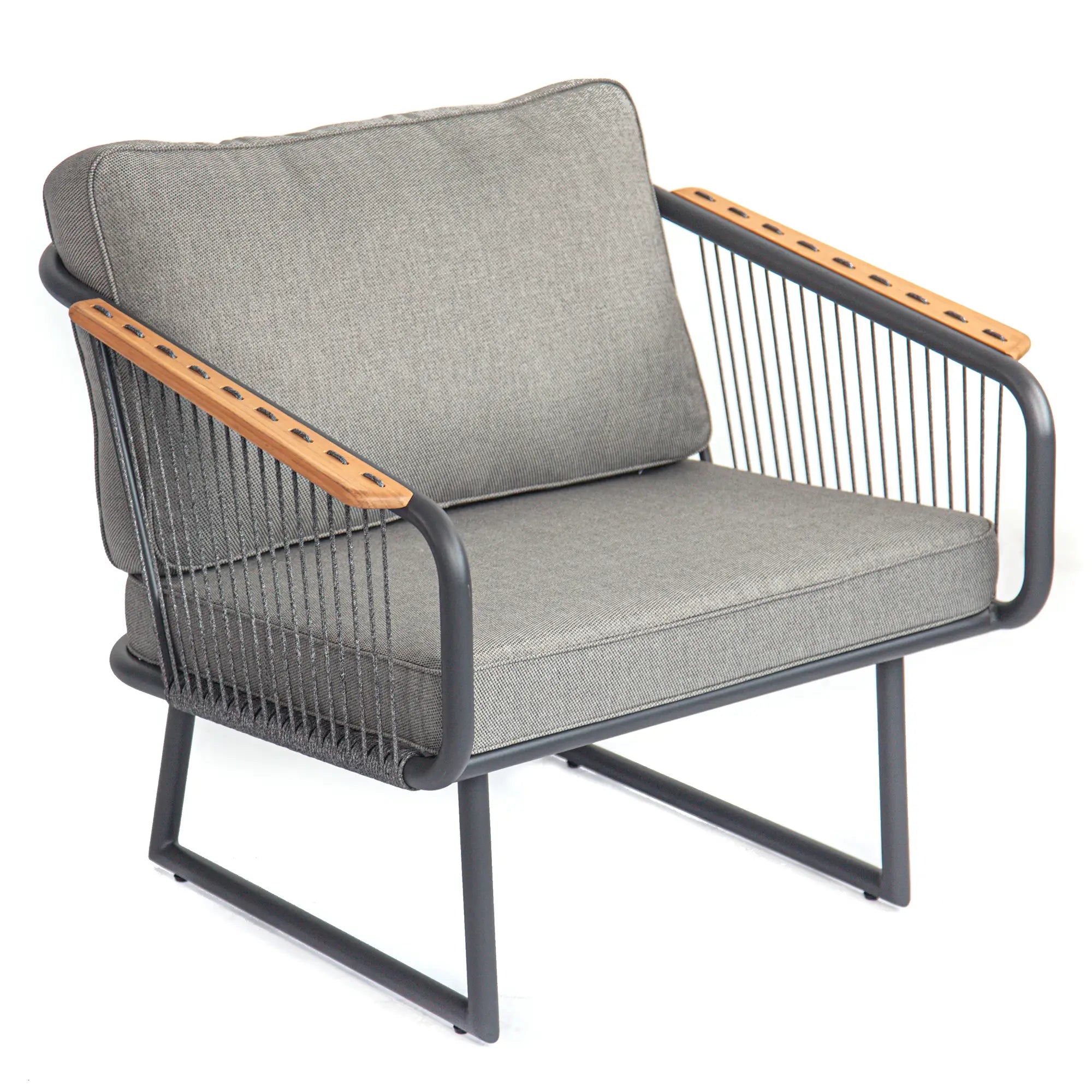 Fly Aluminum Outdoor Lounge Sofa with Rope Accents in Carbon Black