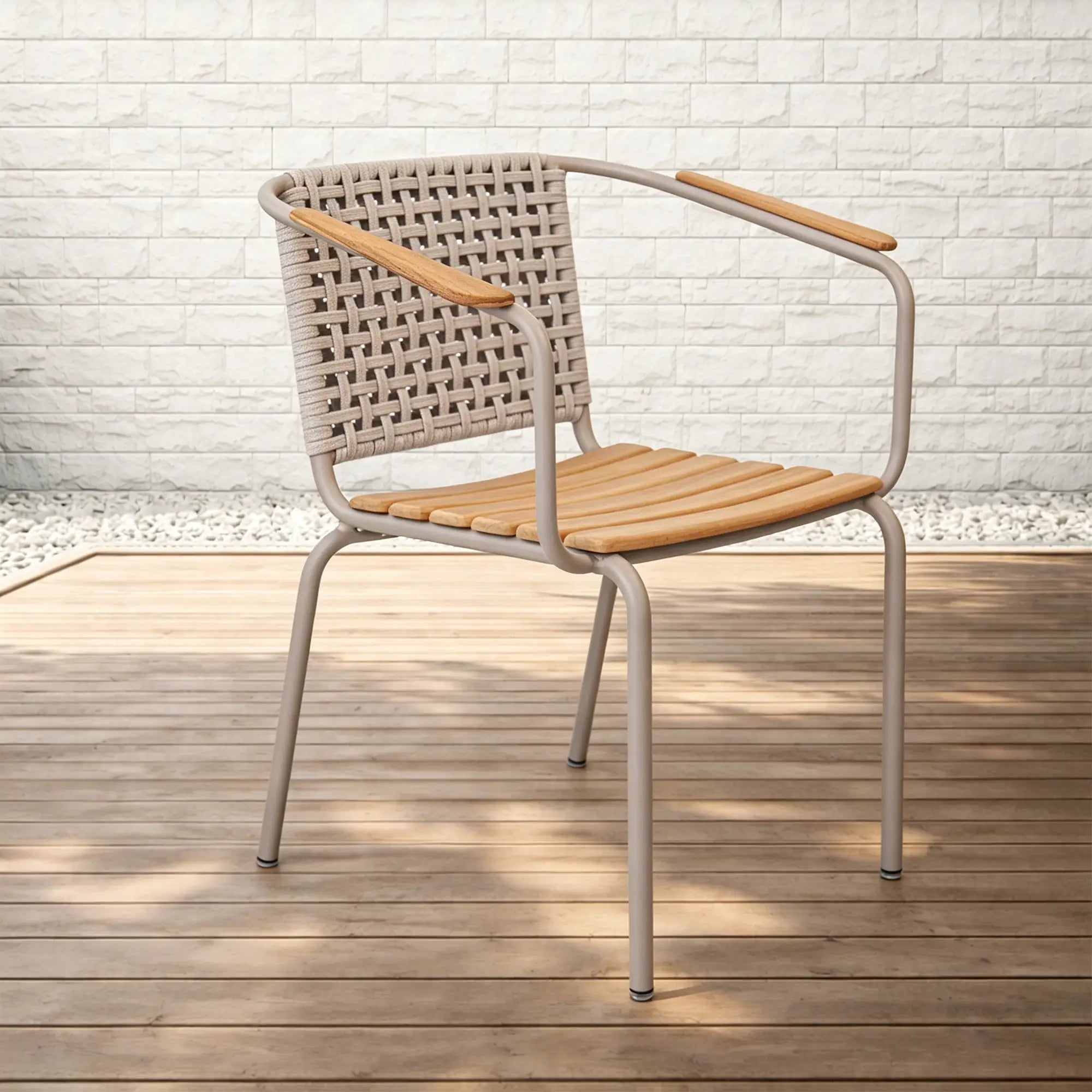 Fly Aluminum Outdoor Dining Chair with Handwoven Rope Back