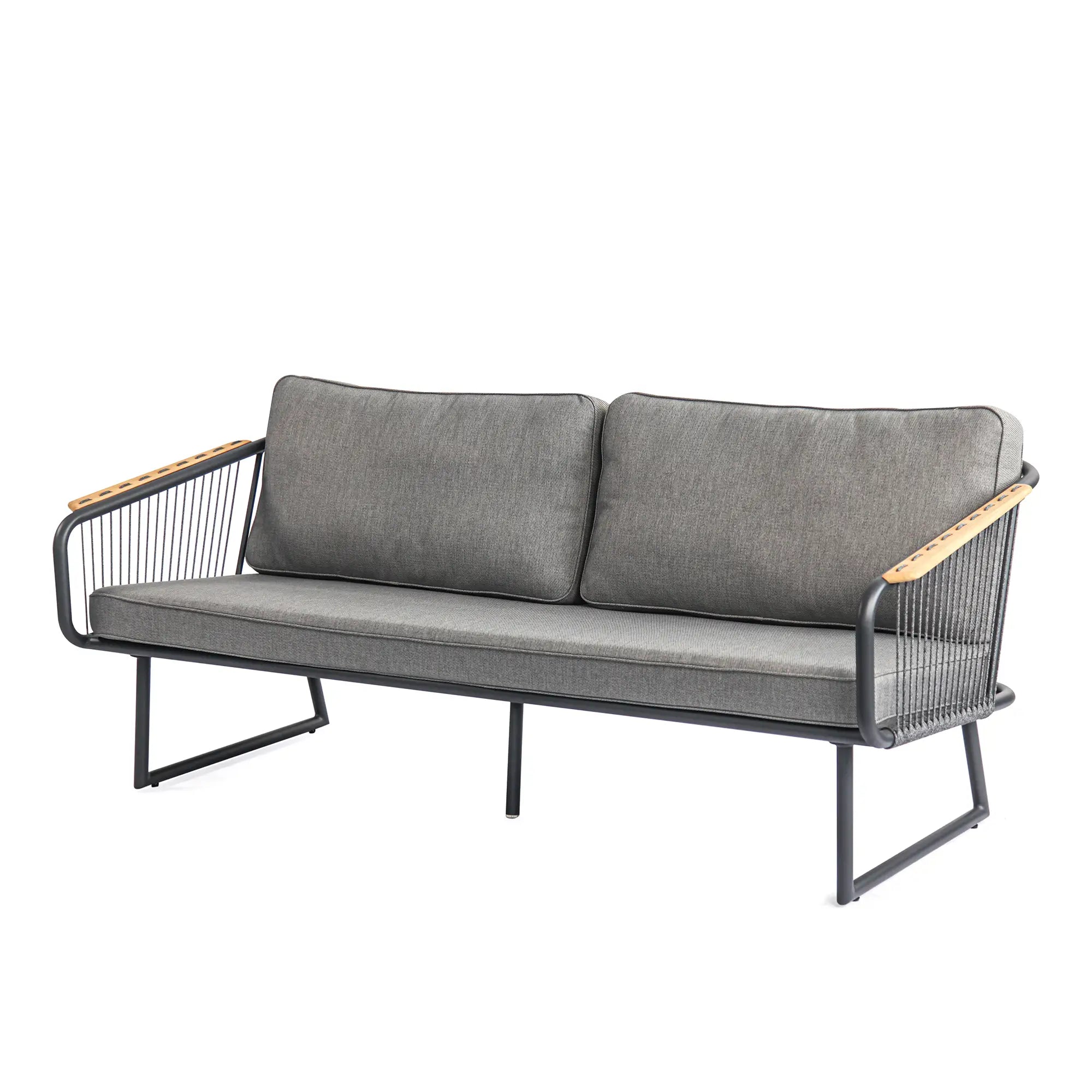 Fly Aluminum Outdoor Lounge Sofa with Rope Accents in Carbon Black