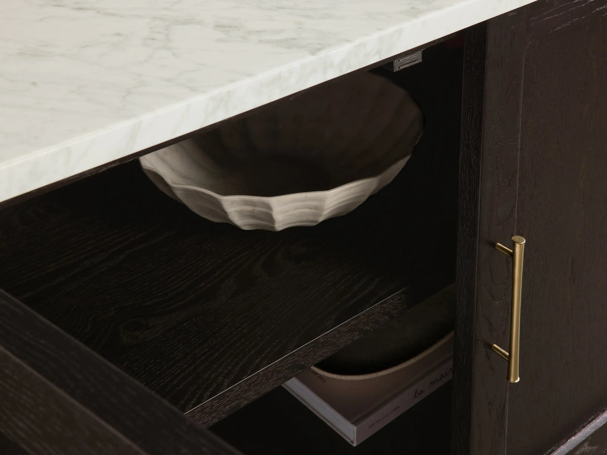Gatlin Wood Accent Cabinet with Marble Top Entryway Storage