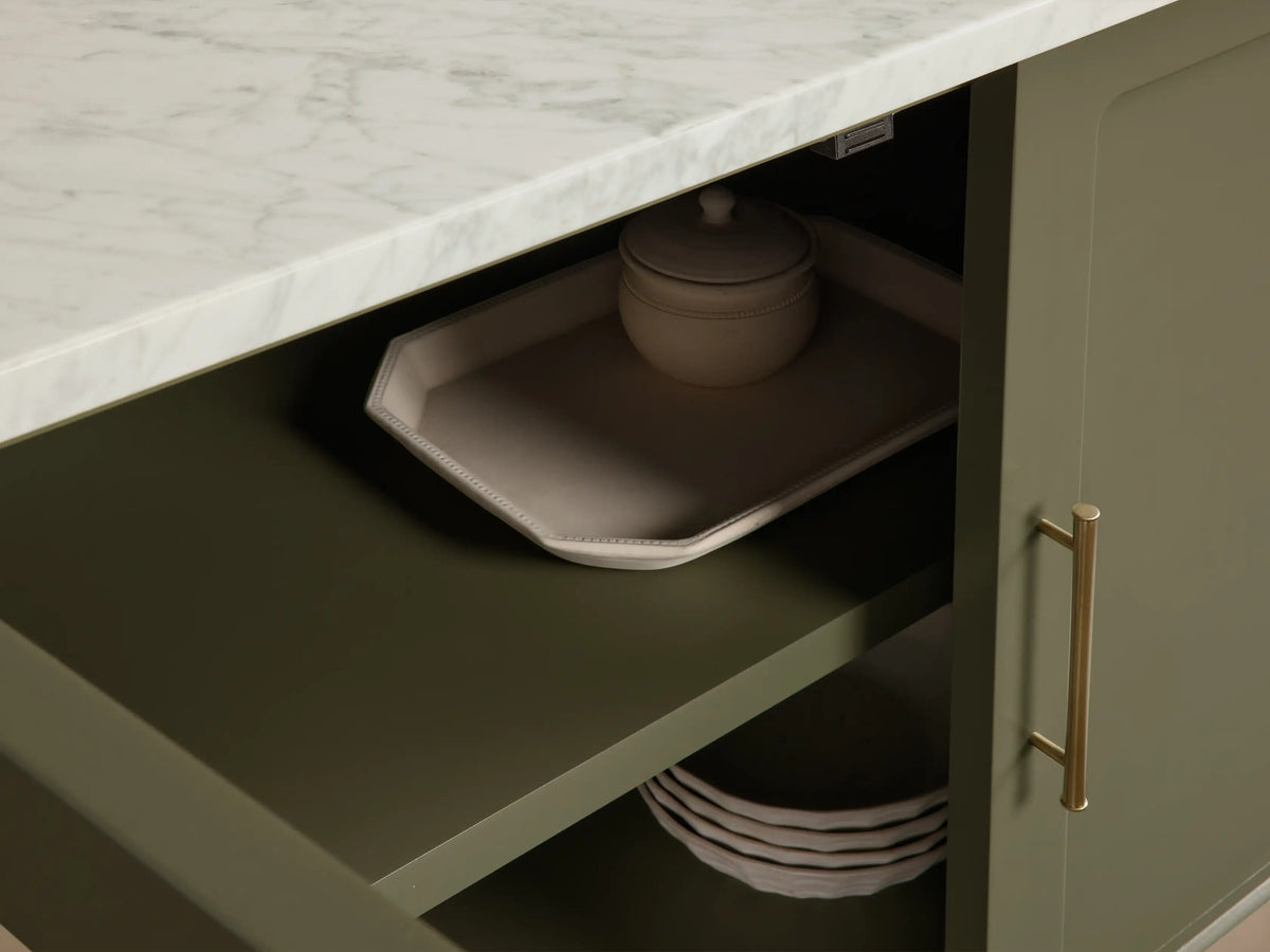 Gatlin Wood Accent Cabinet with Marble Top Entryway Storage